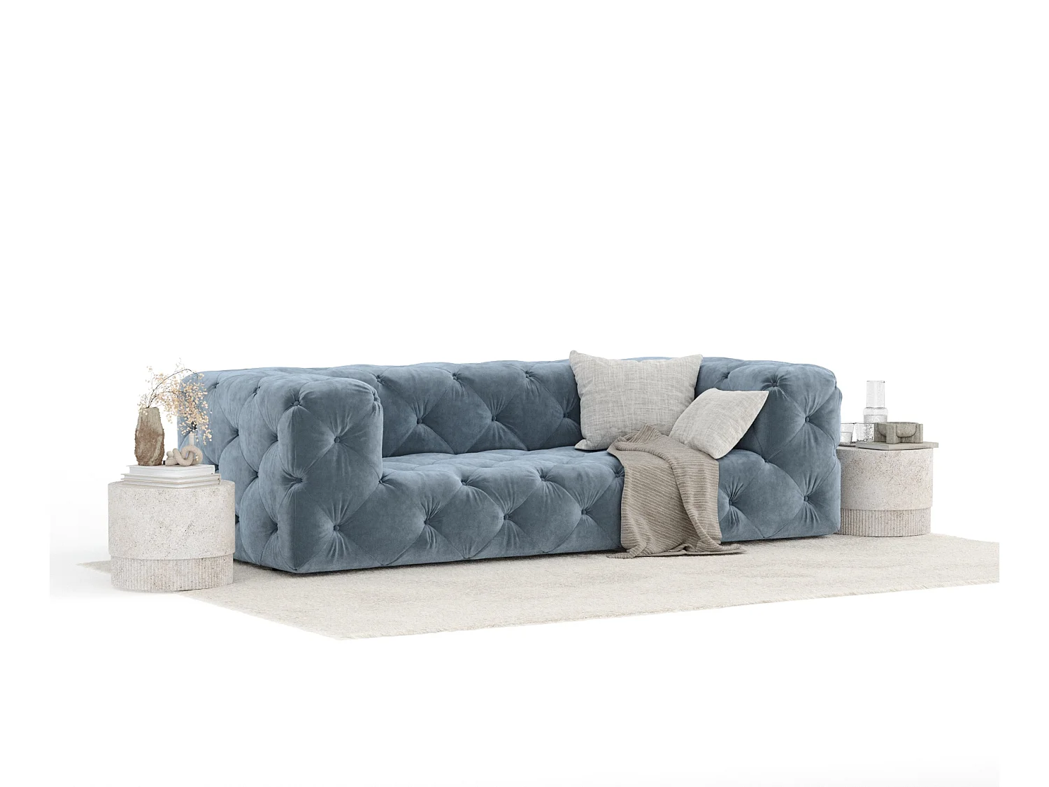 Bank van fluwelen stof Cosimo - 3 plaatsen - blauw