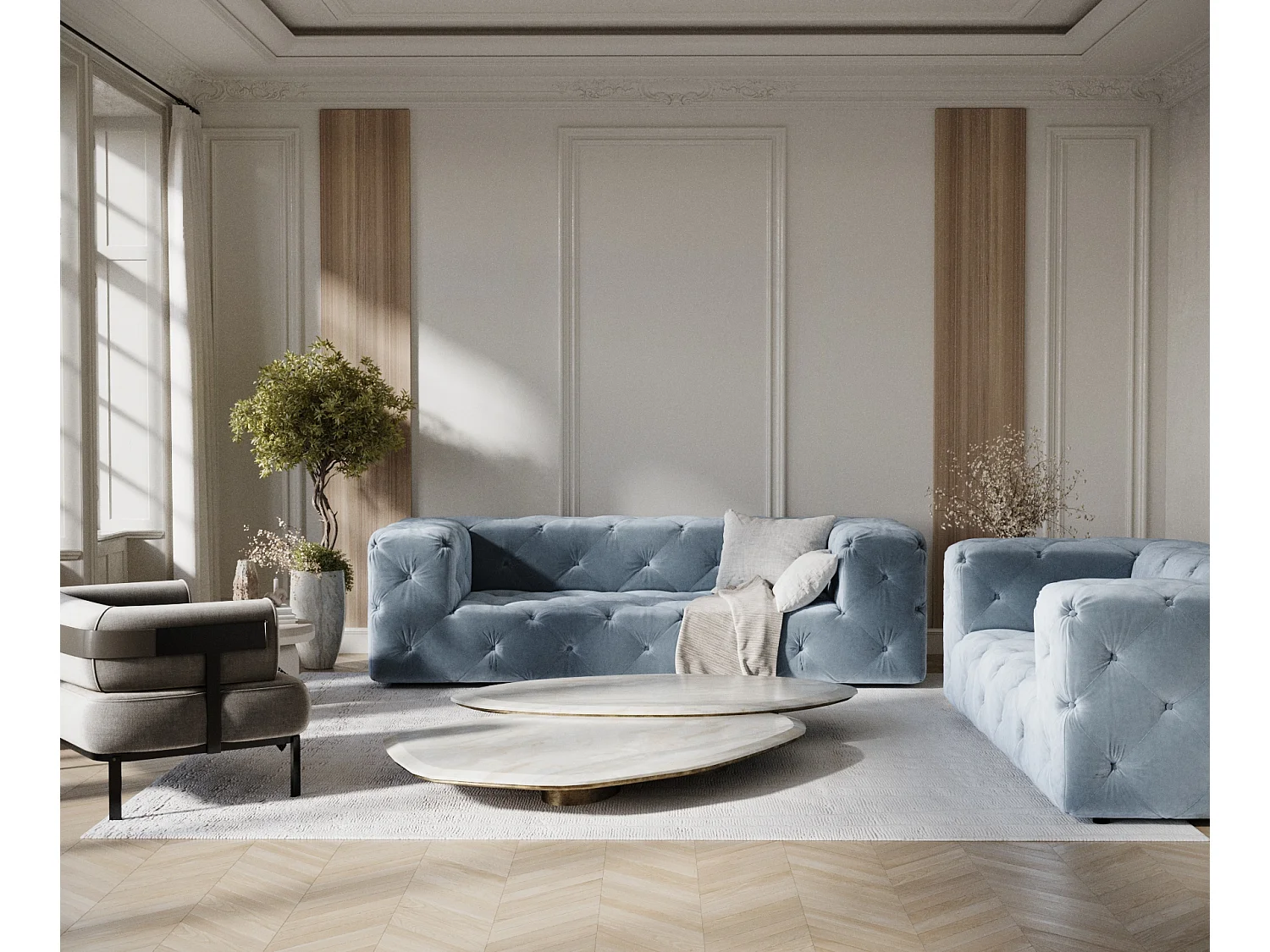 Bank van fluwelen stof Cosimo - 3 plaatsen - blauw