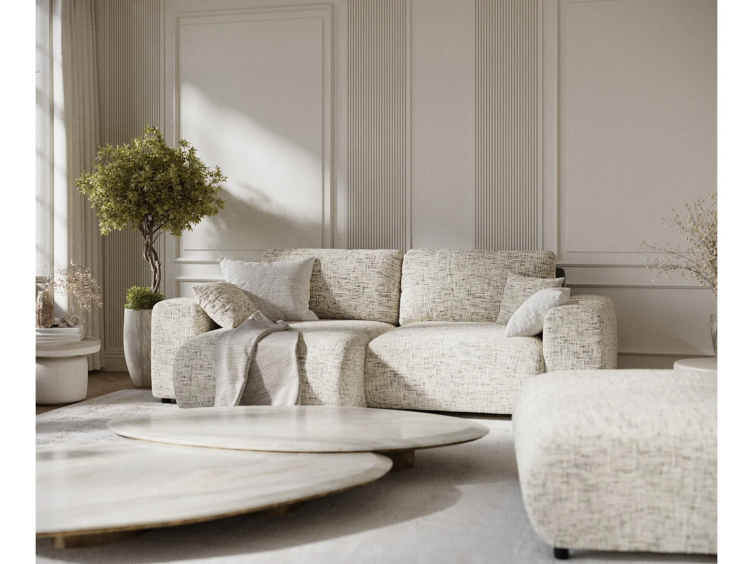 Canapé d'angle en toile tissée Zanzibar - 4 places - beige mélangé