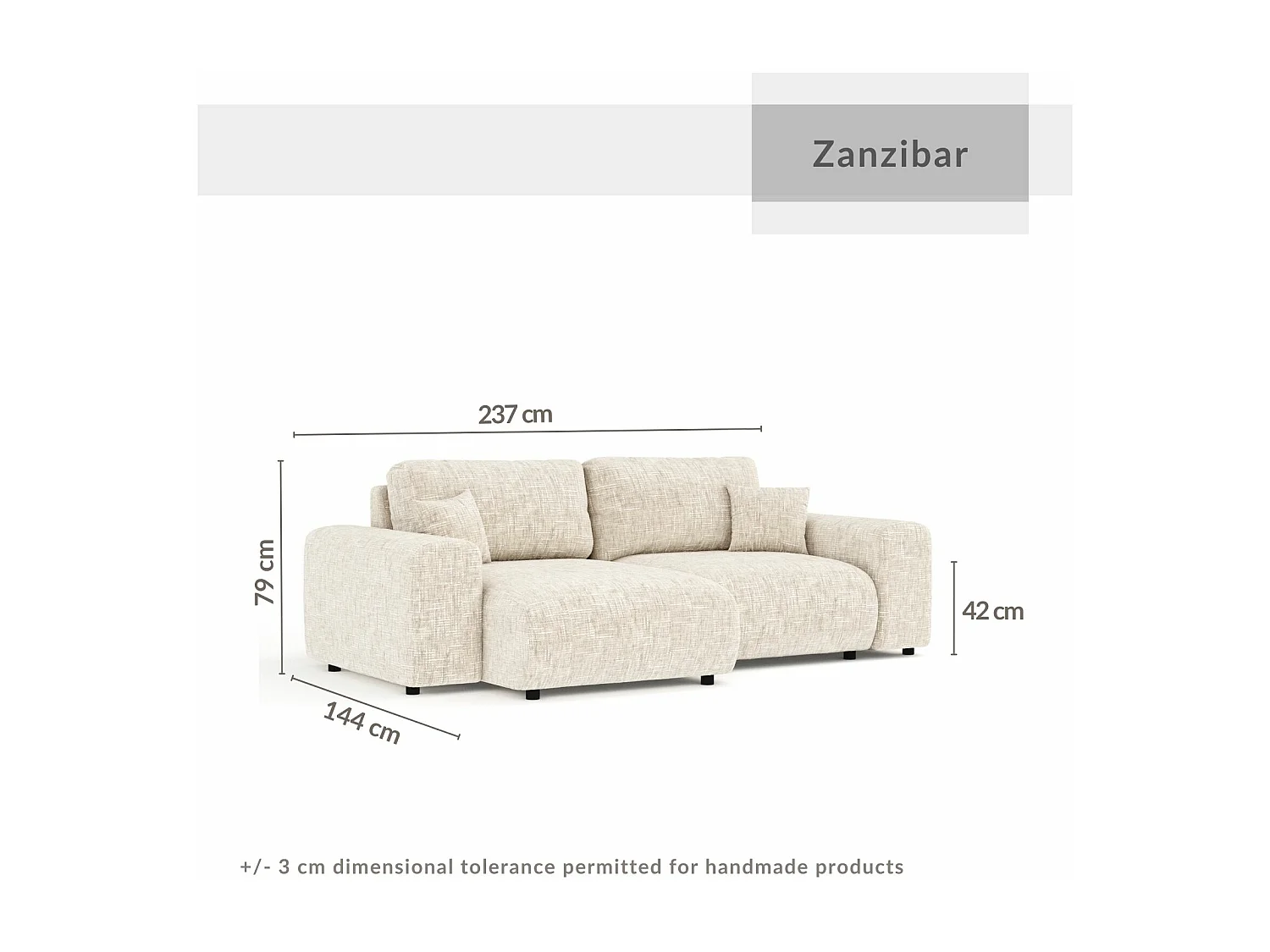 Canapé d'angle en toile tissée Zanzibar - 4 places - beige mélangé