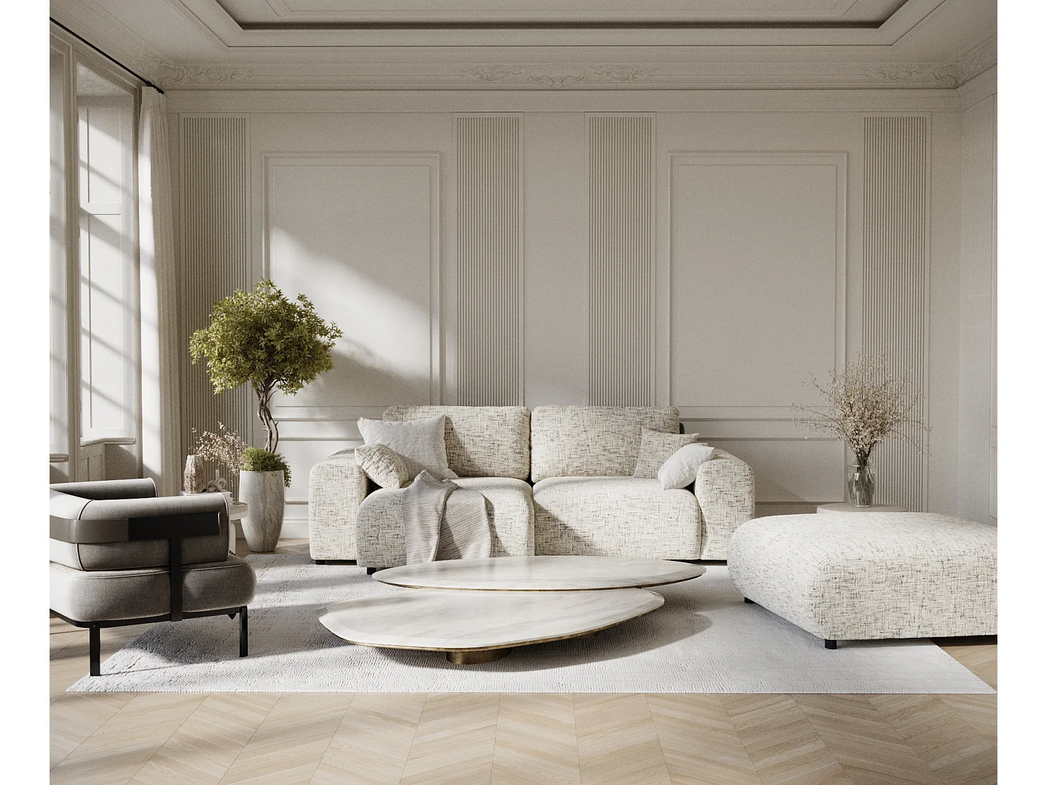 Canapé d'angle en toile tissée Zanzibar - 4 places - beige mélangé