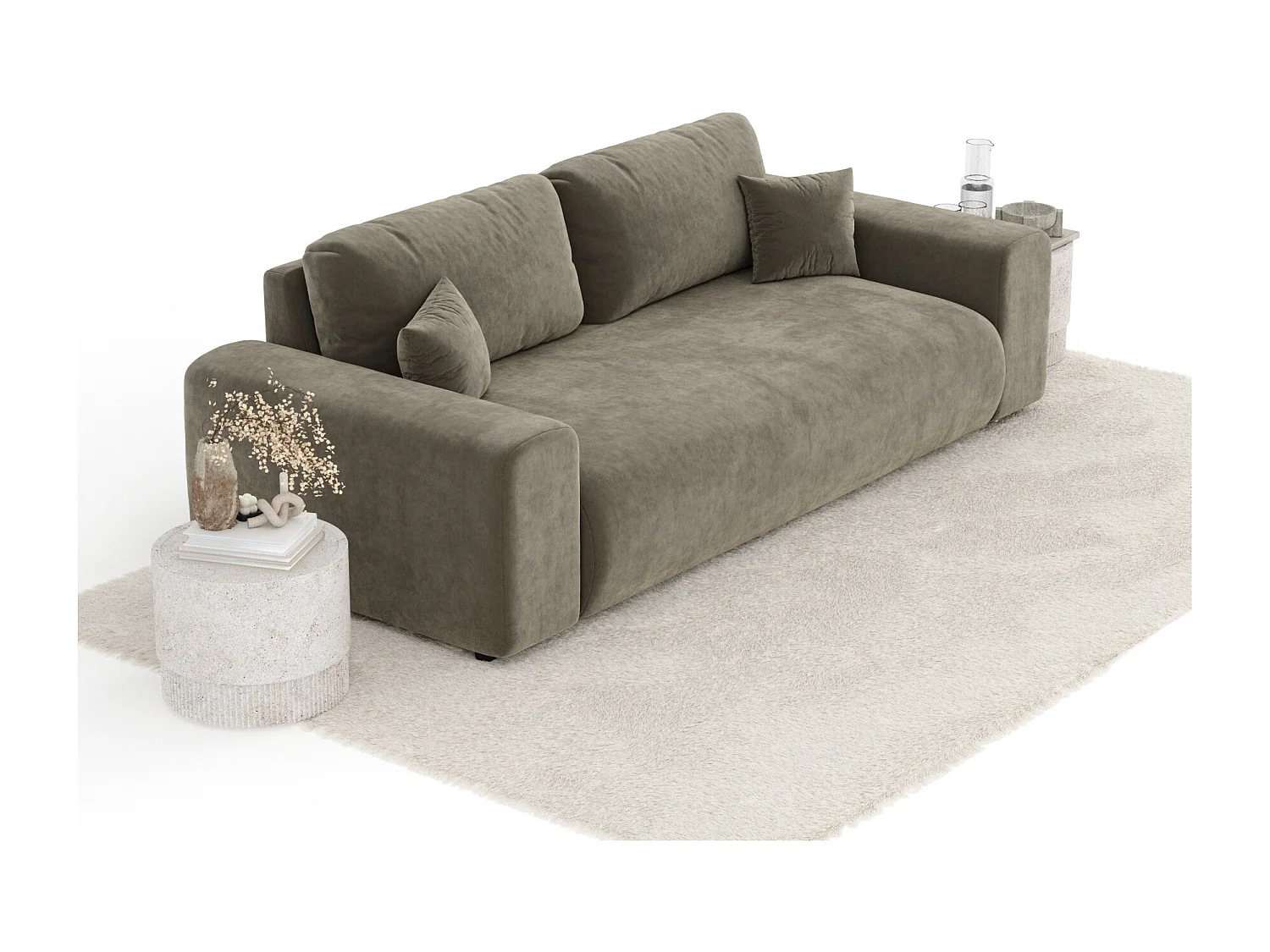 Canapé en tissu velours Zanzibar - 3 places - taupe