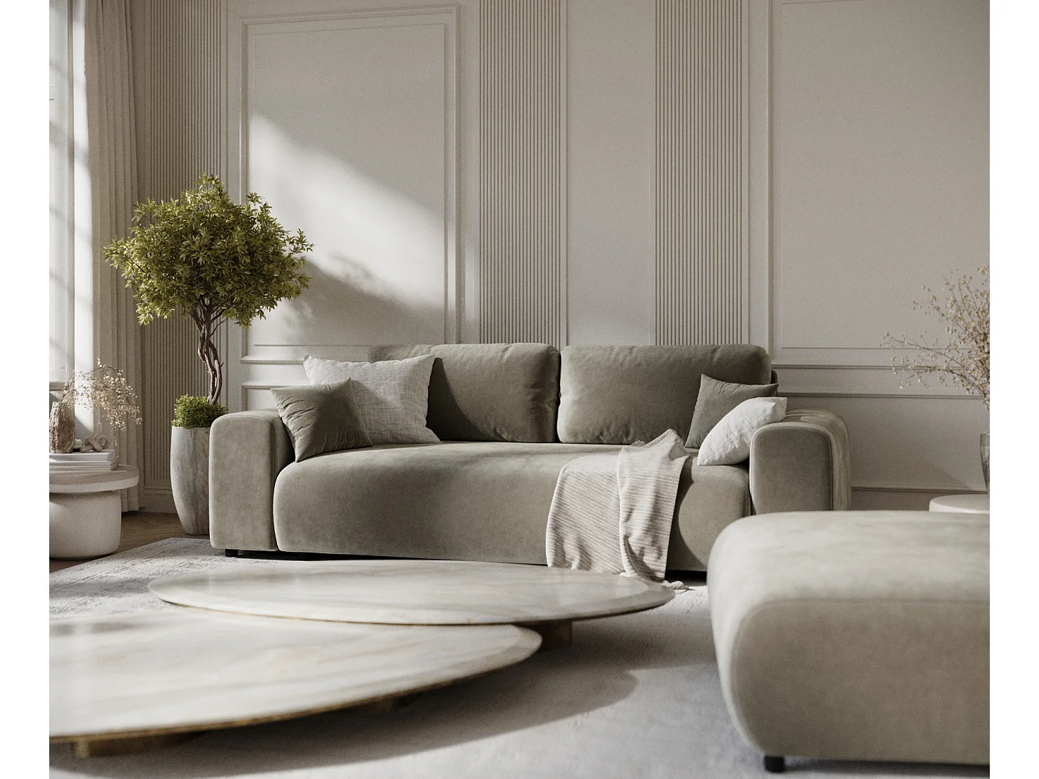 Canapé en tissu velours Zanzibar - 3 places - taupe