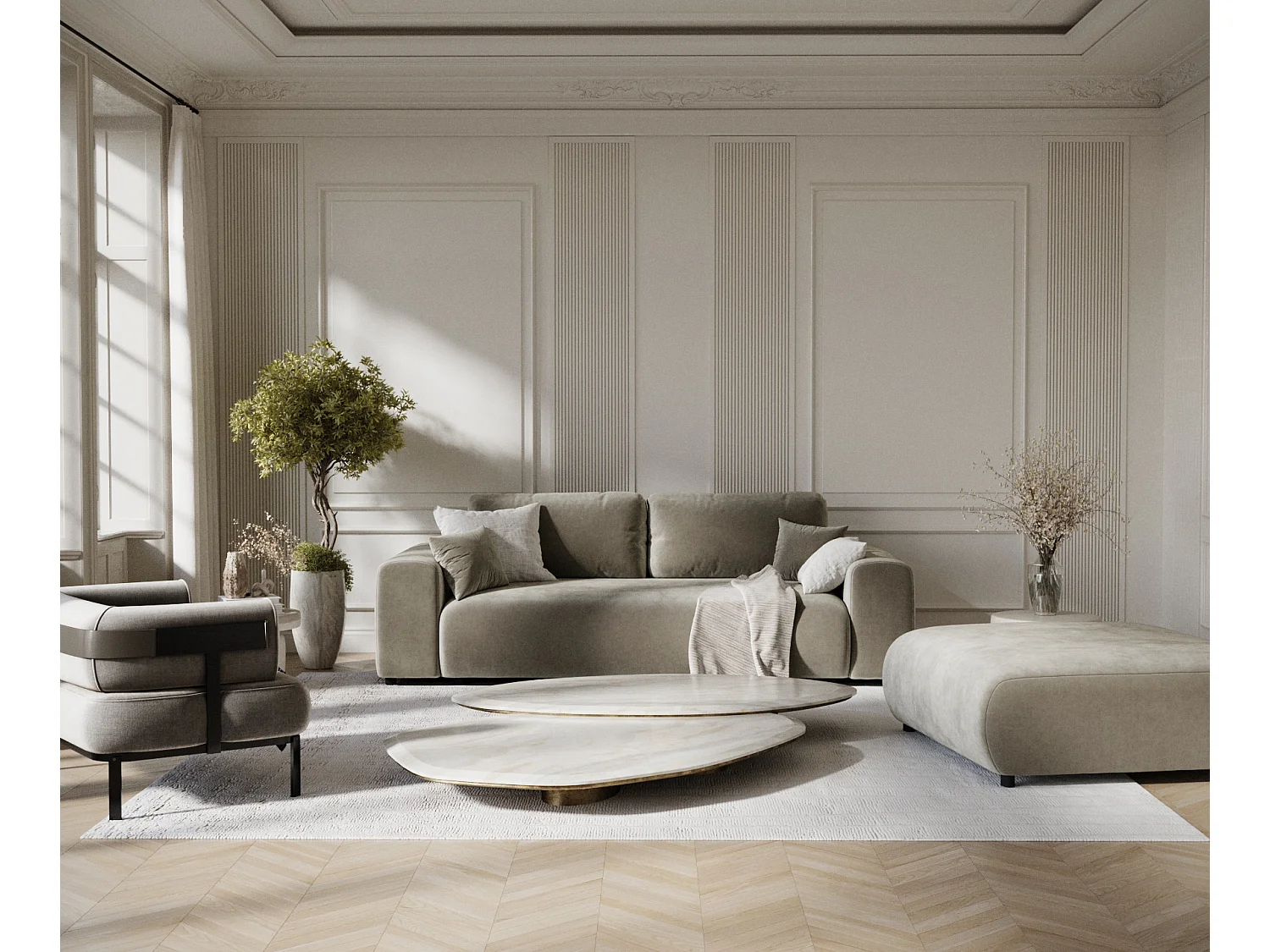 Canapé en tissu velours Zanzibar - 3 places - taupe