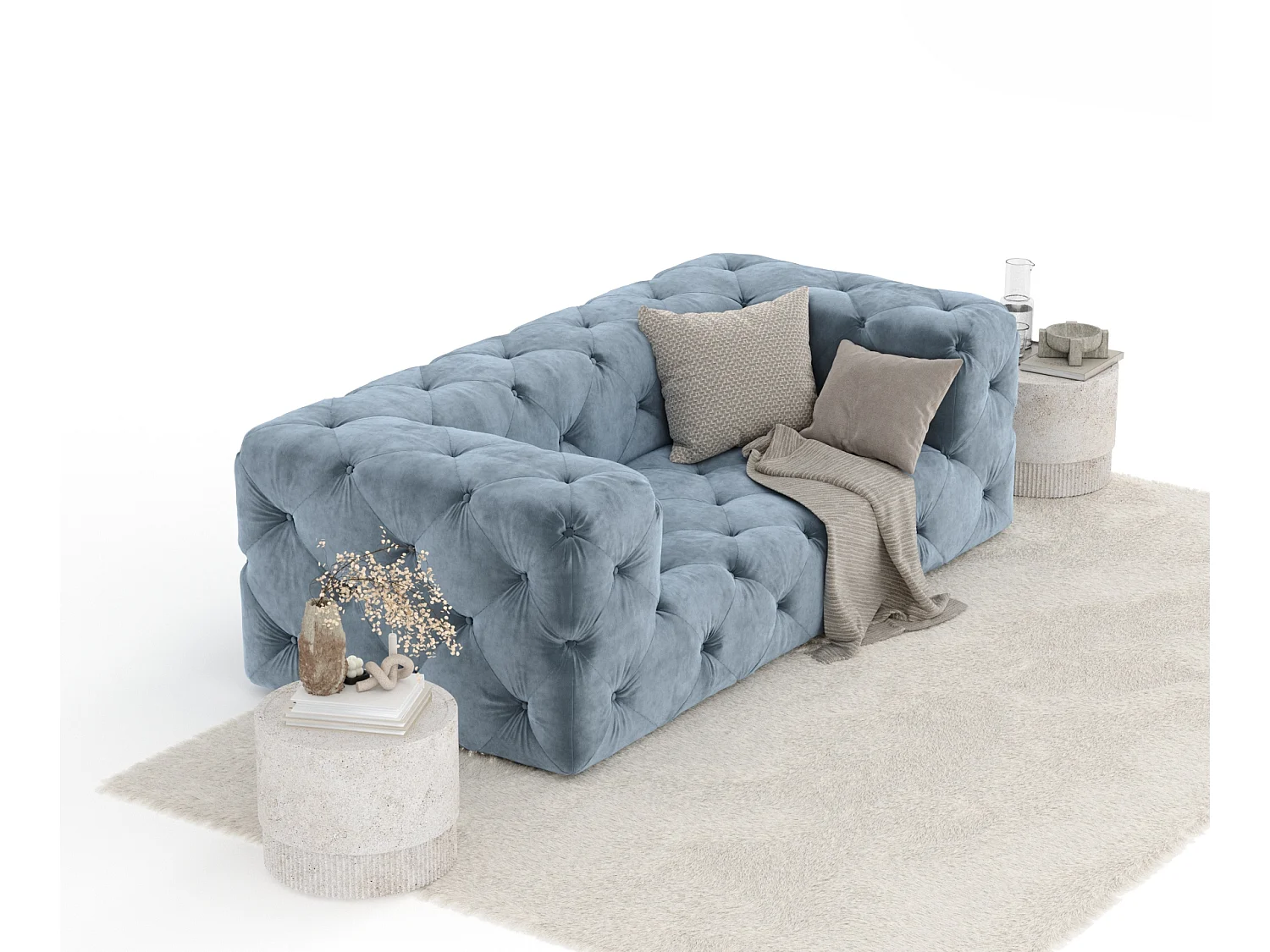 Canapé Cosimo - velours - 2 places - bleu