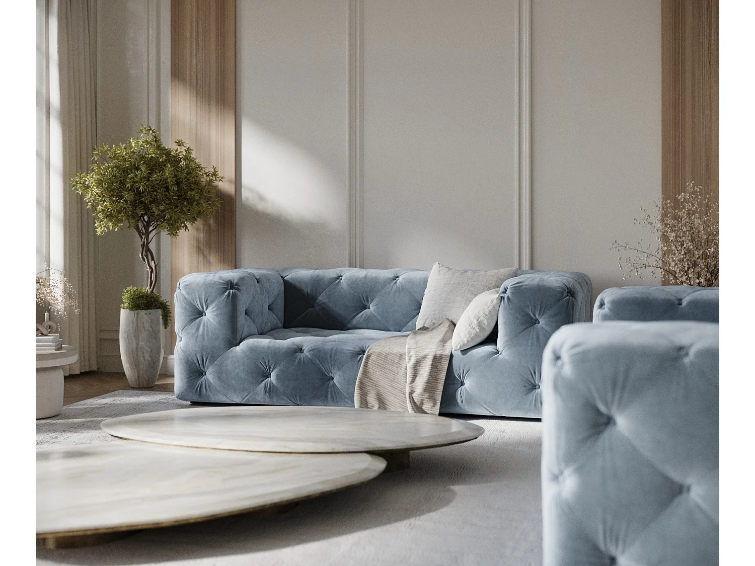 Canapé Cosimo - velours - 2 places - bleu