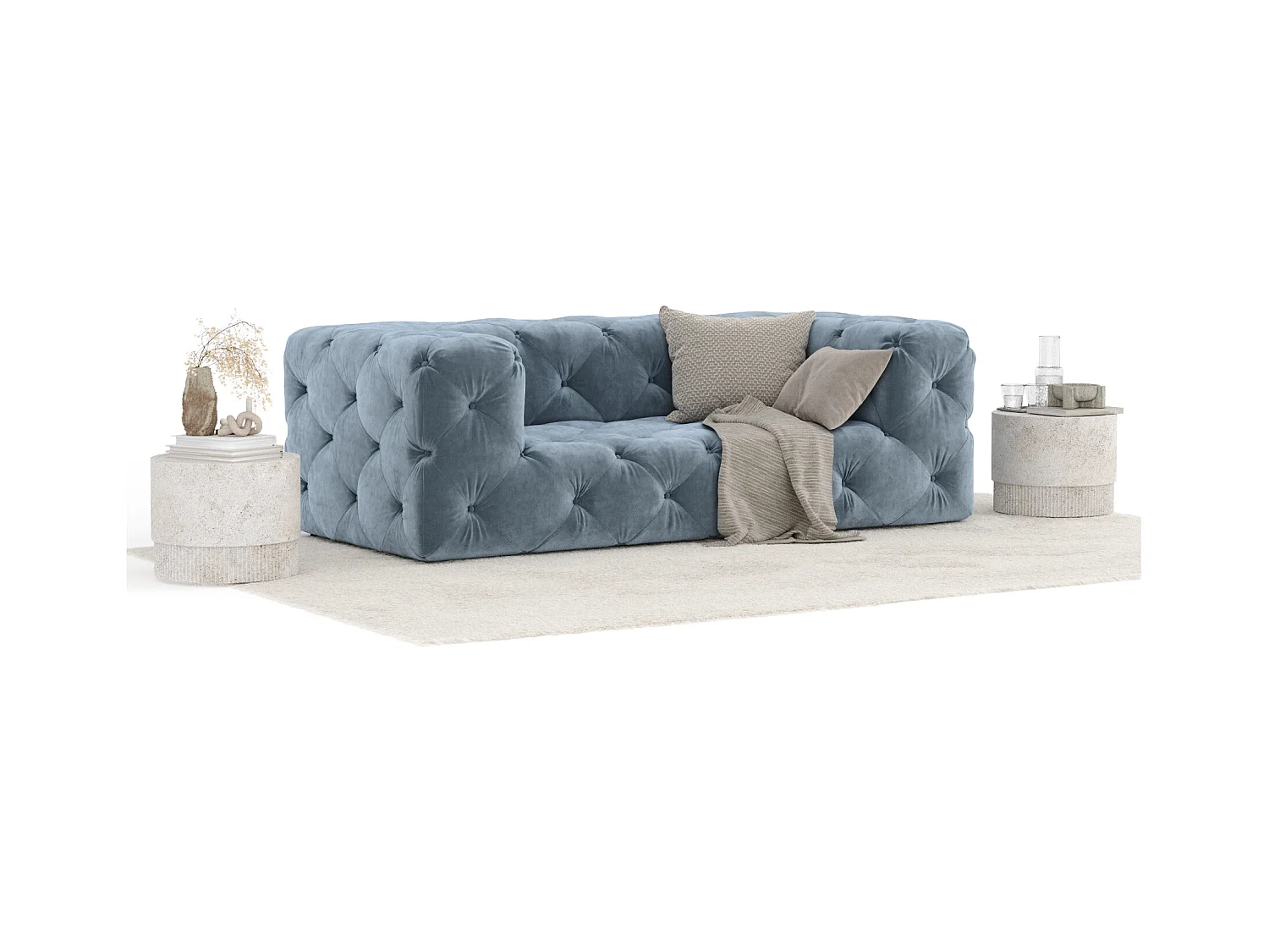 Sofa Cosimo - Samtstoff - Zwei-Personen - blau