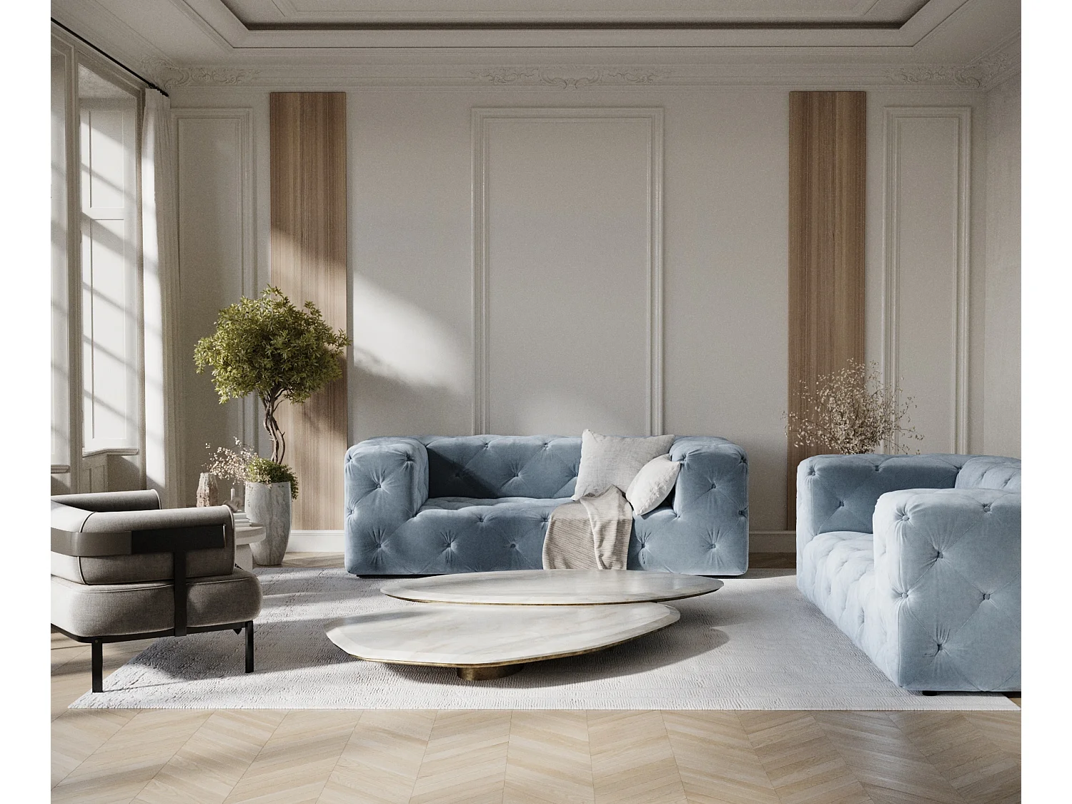 Canapé Cosimo - velours - 2 places - bleu