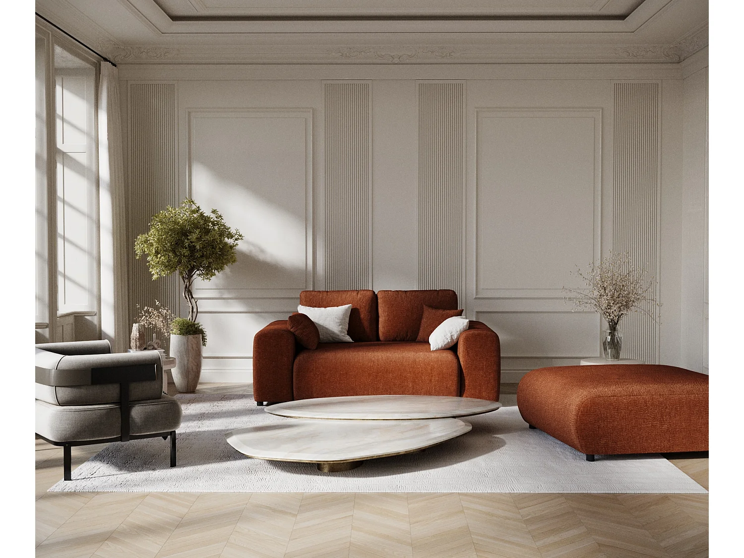 Canapé en tissu chenille Zanzibar - 2 places - couleur cuivre