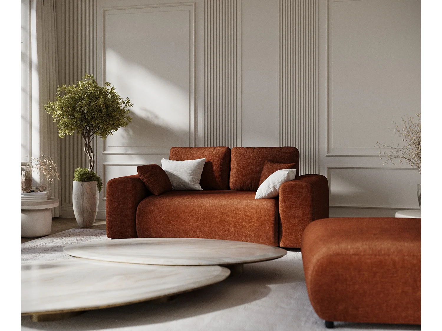 Canapé en tissu chenille Zanzibar - 2 places - couleur cuivre