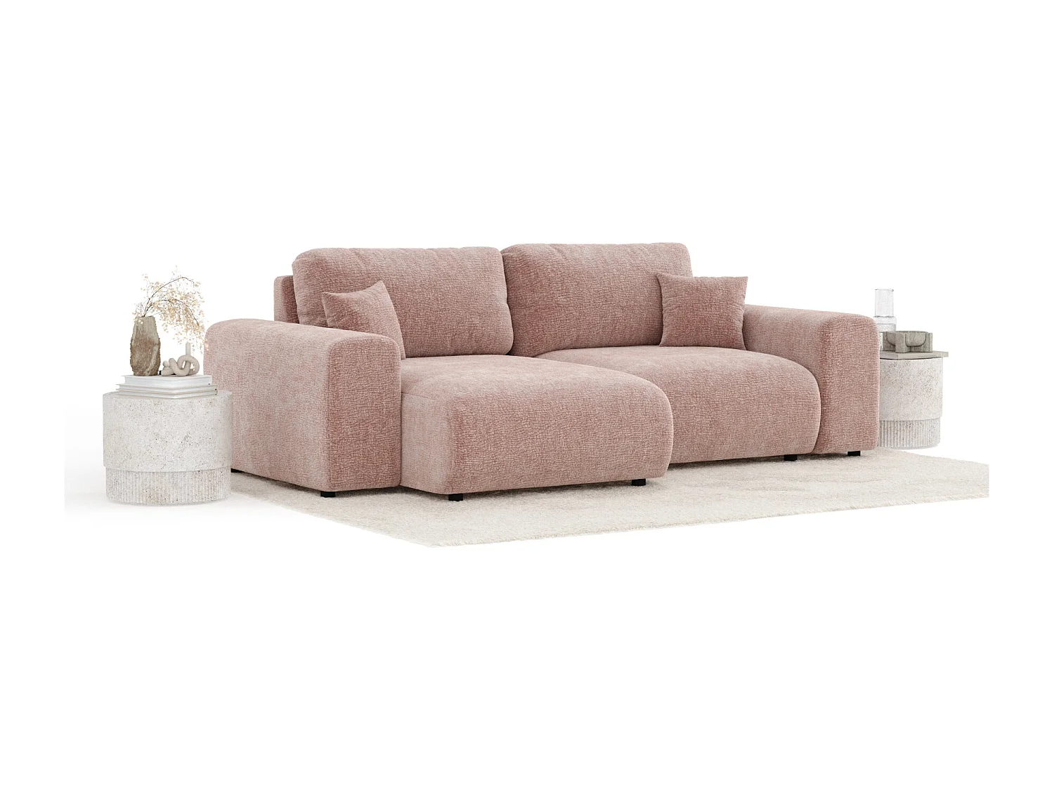 Canapé d'angle en tissu chenille Zanzibar - 4 places - rose