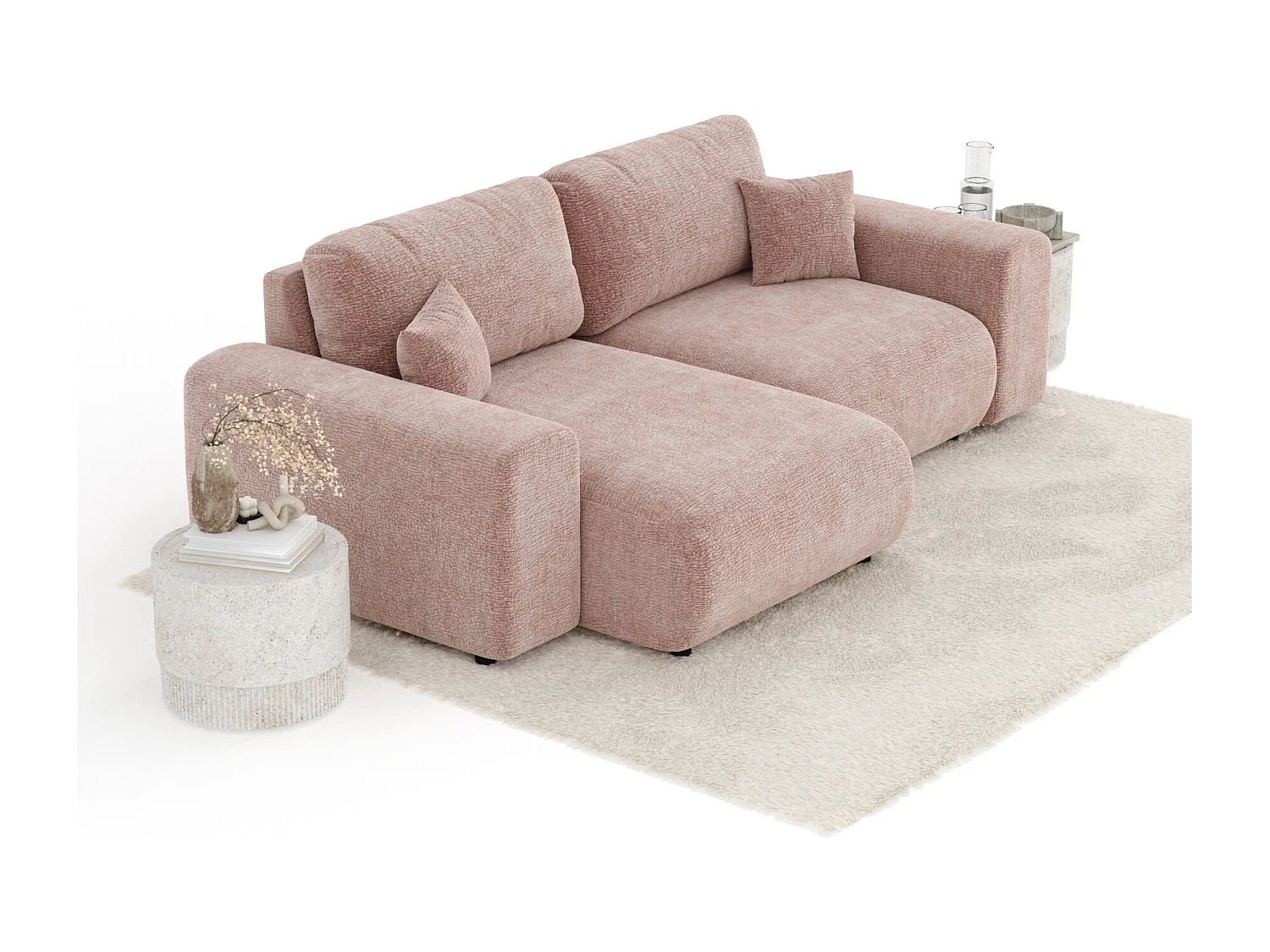 Canapé d'angle en tissu chenille Zanzibar - 4 places - rose