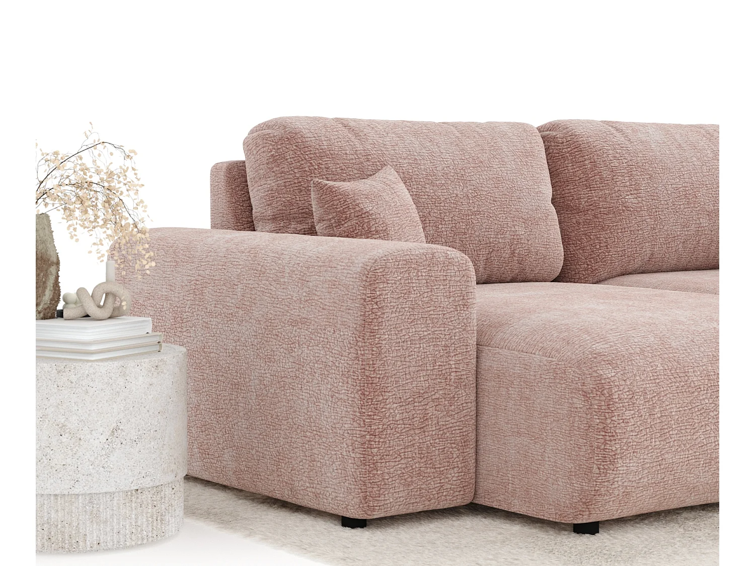 Canapé d'angle en tissu chenille Zanzibar - 4 places - rose