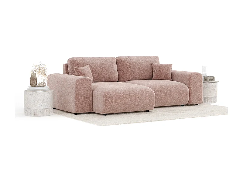 Canapé d'angle en tissu chenille Zanzibar - 4 places - rose