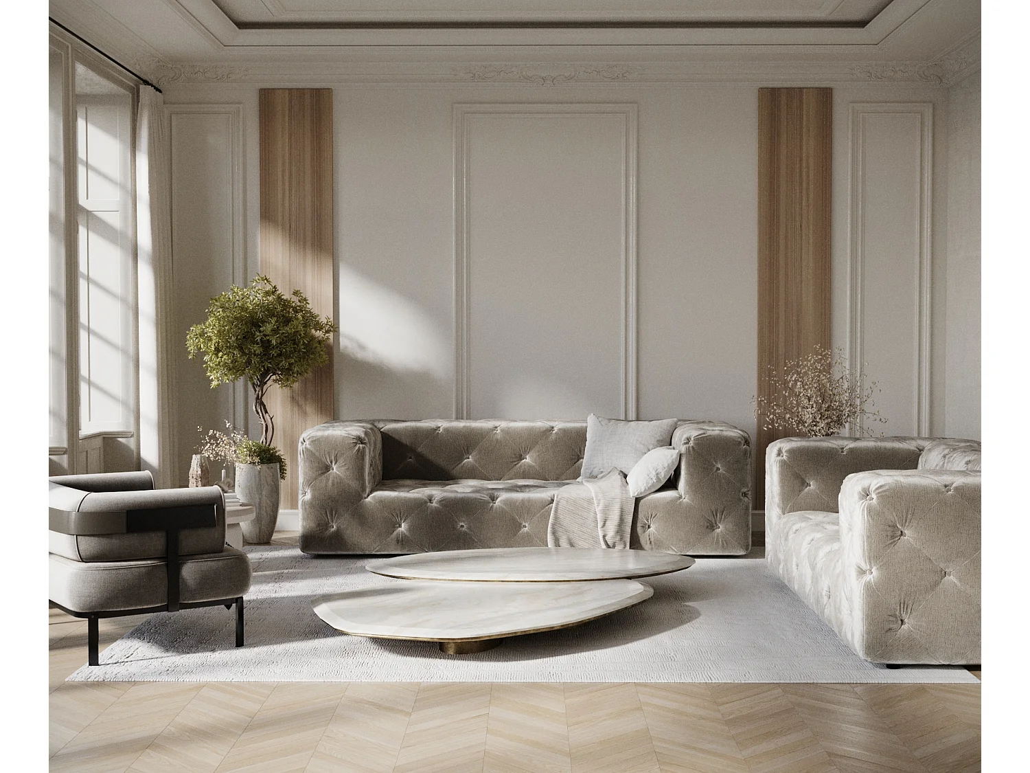 Canapé Cosimo - chenille - 3 places - beige