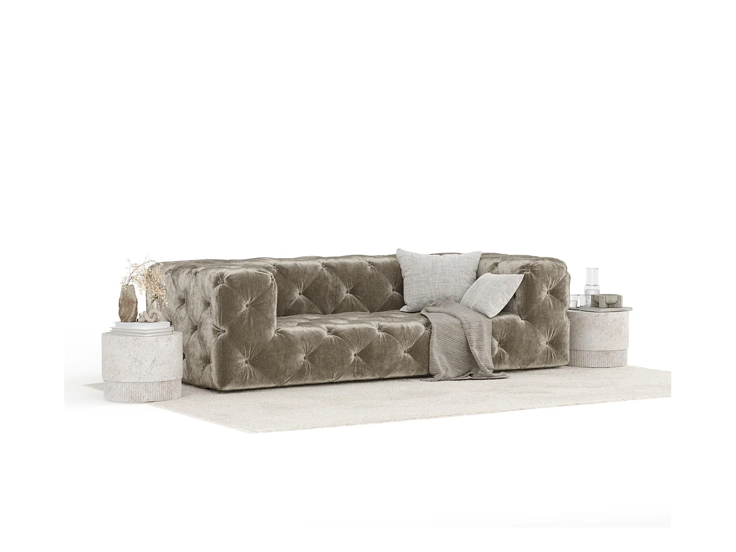 Sofa Cosimo - Chenille-Stoff - Drei-Personen - beige