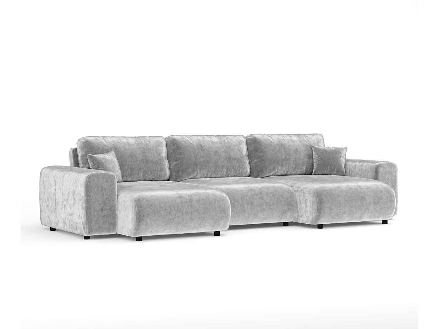 Canapé d'angle panoramique en tissu chenille Zanzibar - 6 places - gris clair