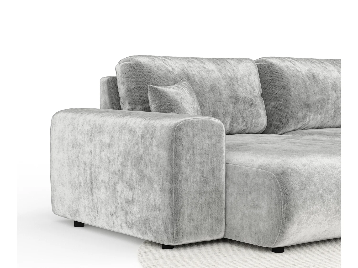 Canapé d'angle panoramique en tissu chenille Zanzibar - 6 places - gris clair