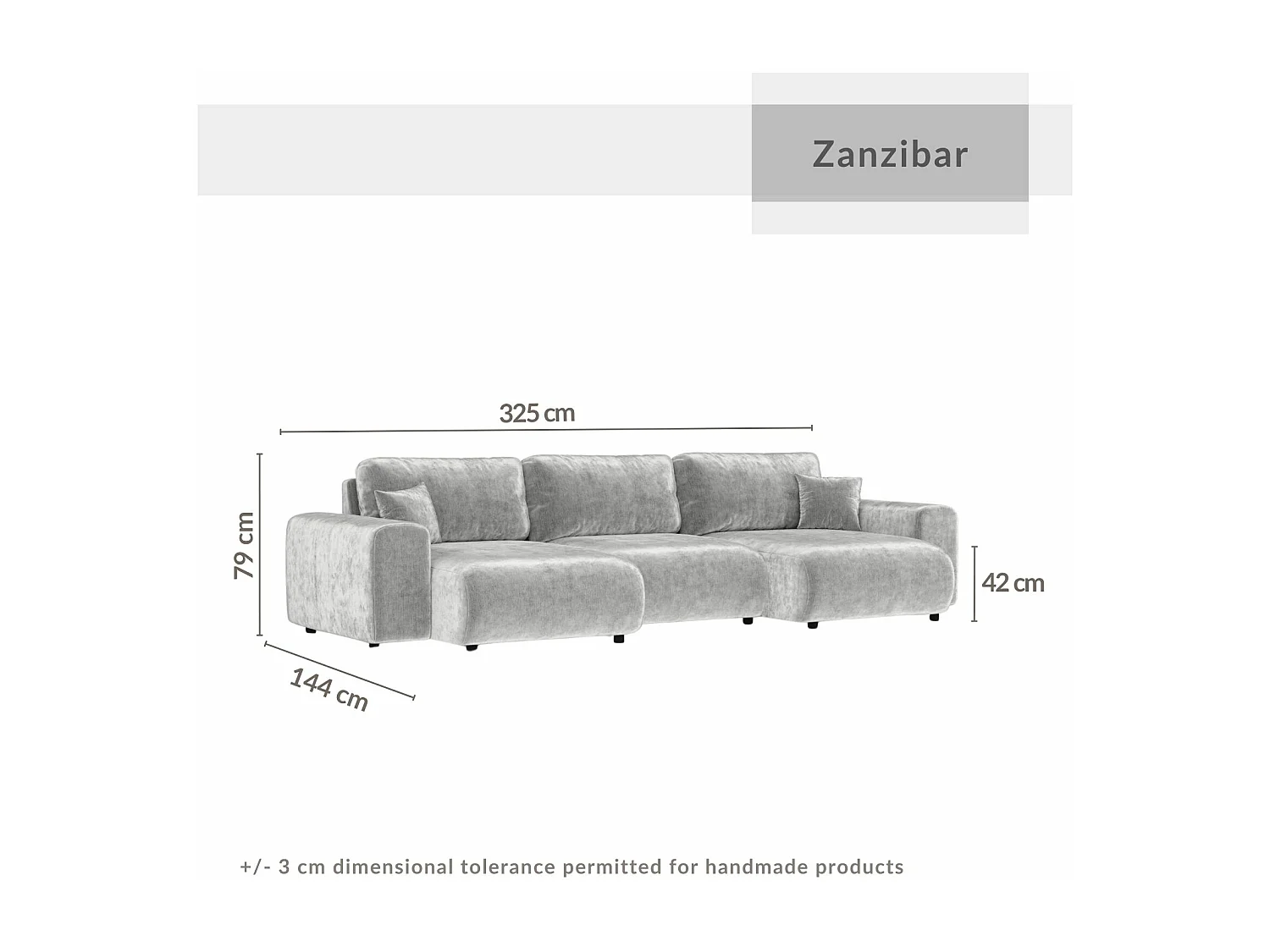 Canapé d'angle panoramique en tissu chenille Zanzibar - 6 places - gris clair