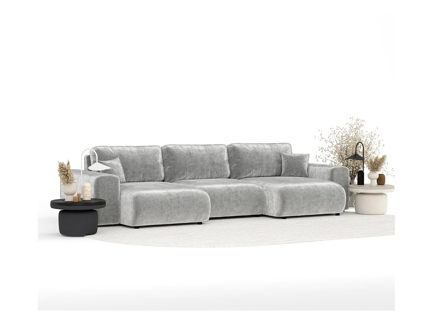 Panorama-Sofa aus Chenille-Stoff Zanzibar - Sechs-Personen - hellgrau