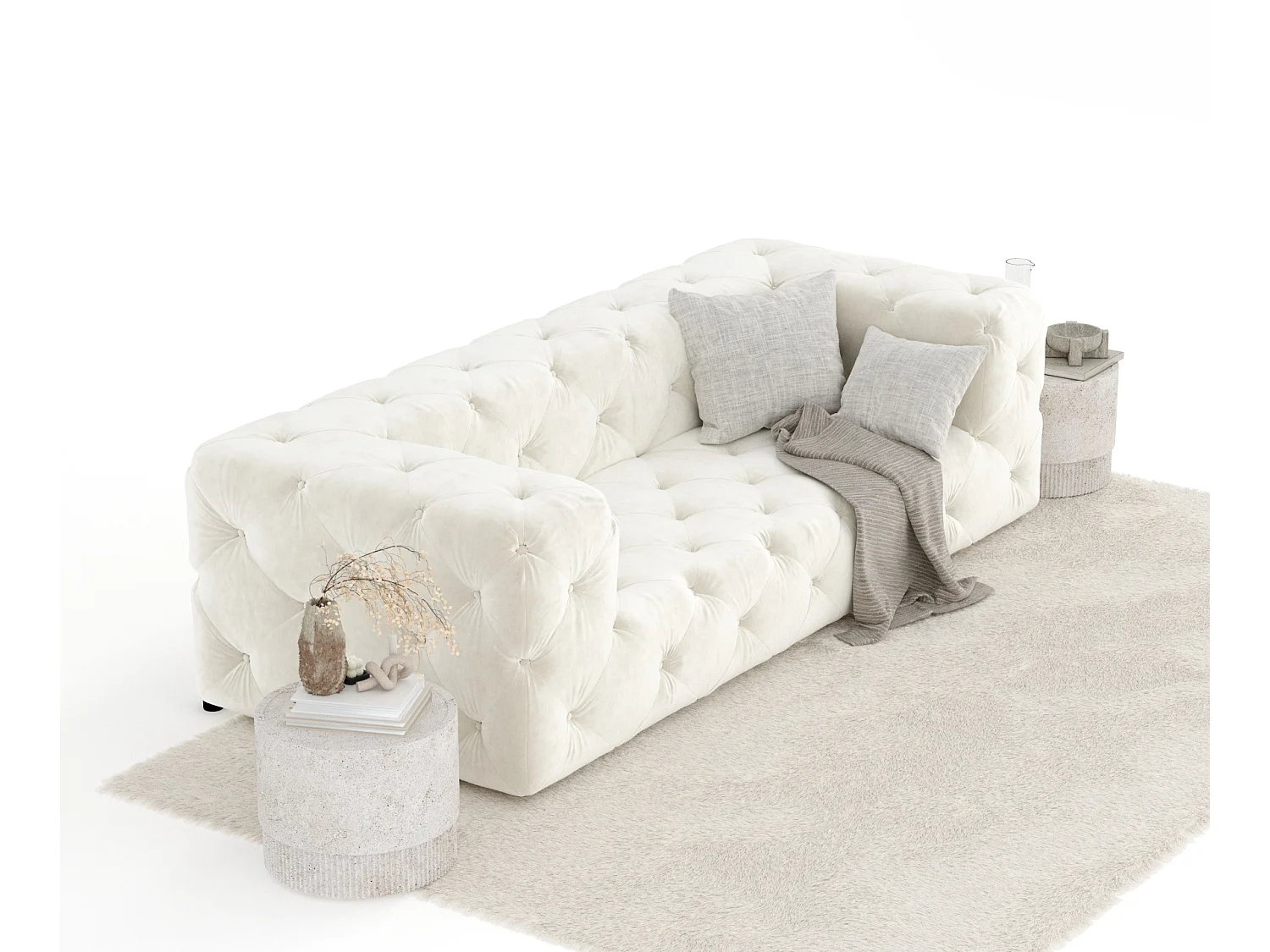 Canapé Cosimo - velours - 3 places - creme