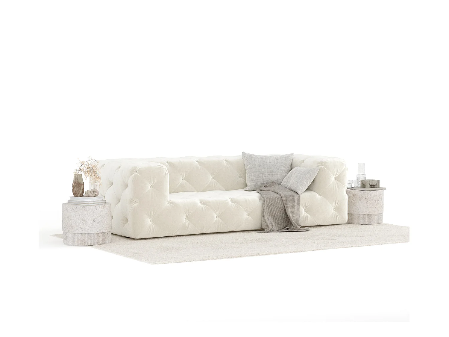 Sofa Cosimo - Samtstoff - Drei-Personen - creme