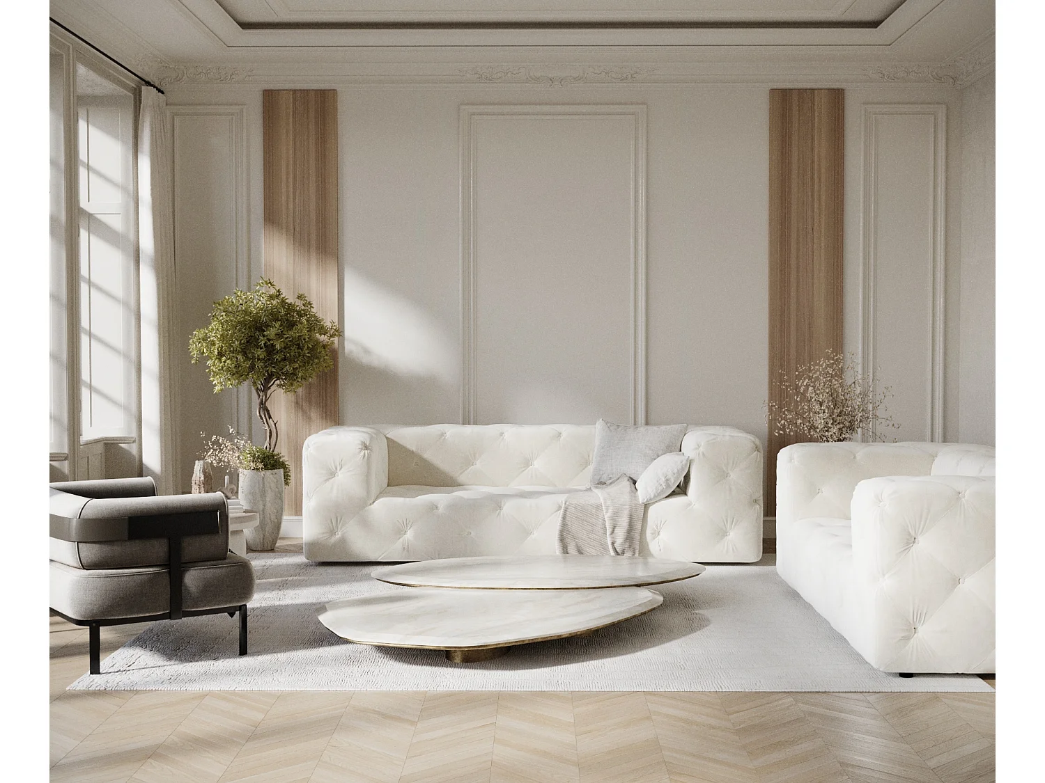 Canapé Cosimo - velours - 3 places - creme