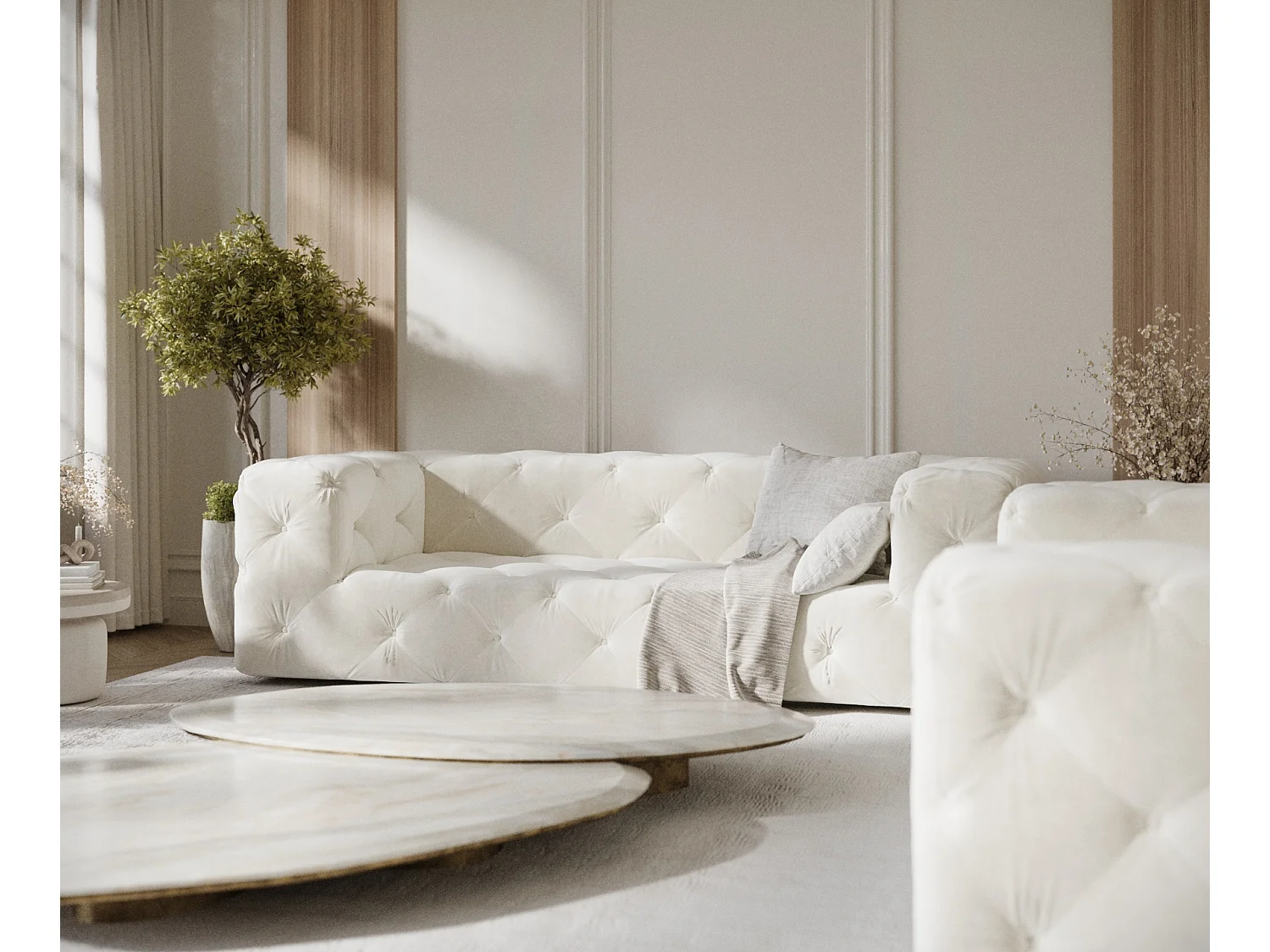 Canapé Cosimo - velours - 3 places - creme