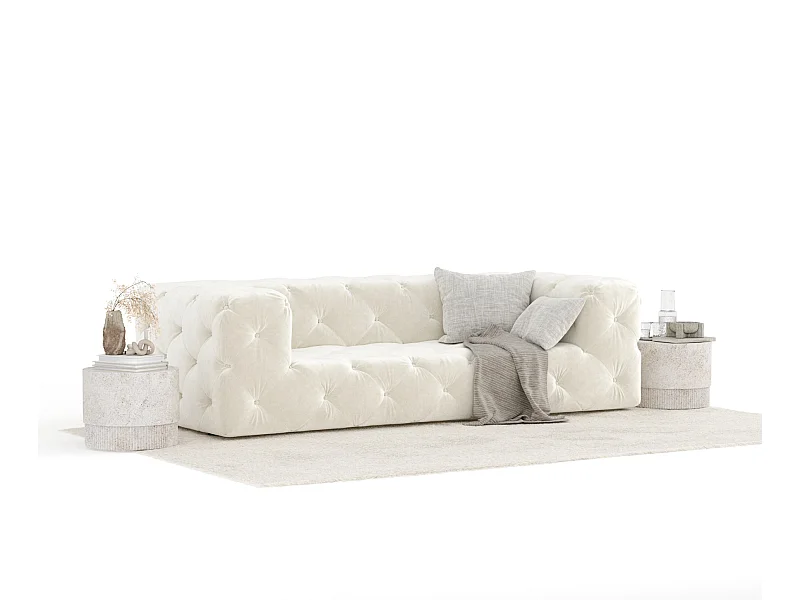 Bank van fluwelen stof Cosimo - 3 plaatsen - creme