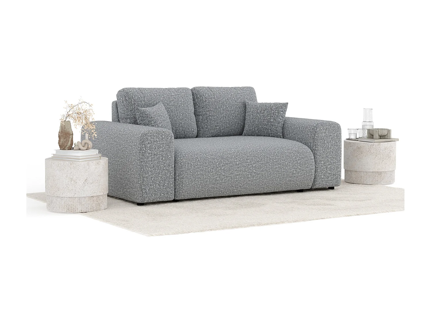 Canapé en tissu bouclette Zanzibar - 2 places - gris