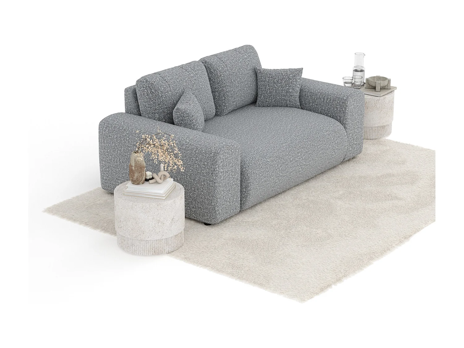 Canapé en tissu bouclette Zanzibar - 2 places - gris