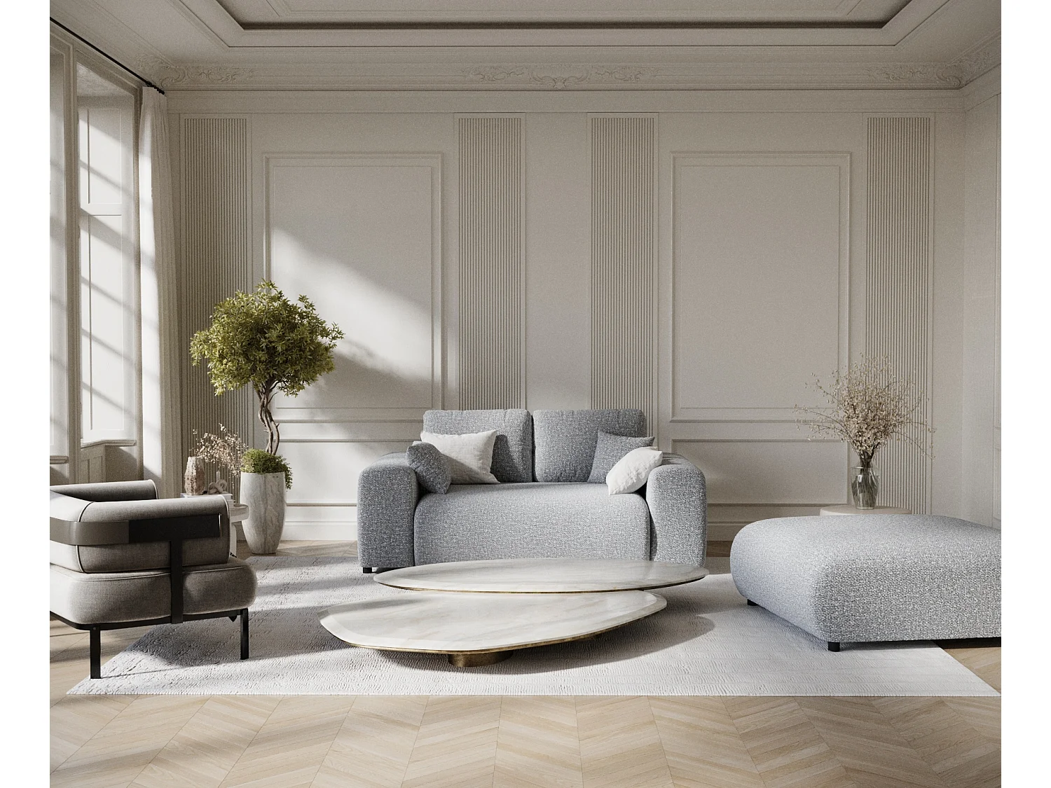 Canapé en tissu bouclette Zanzibar - 2 places - gris