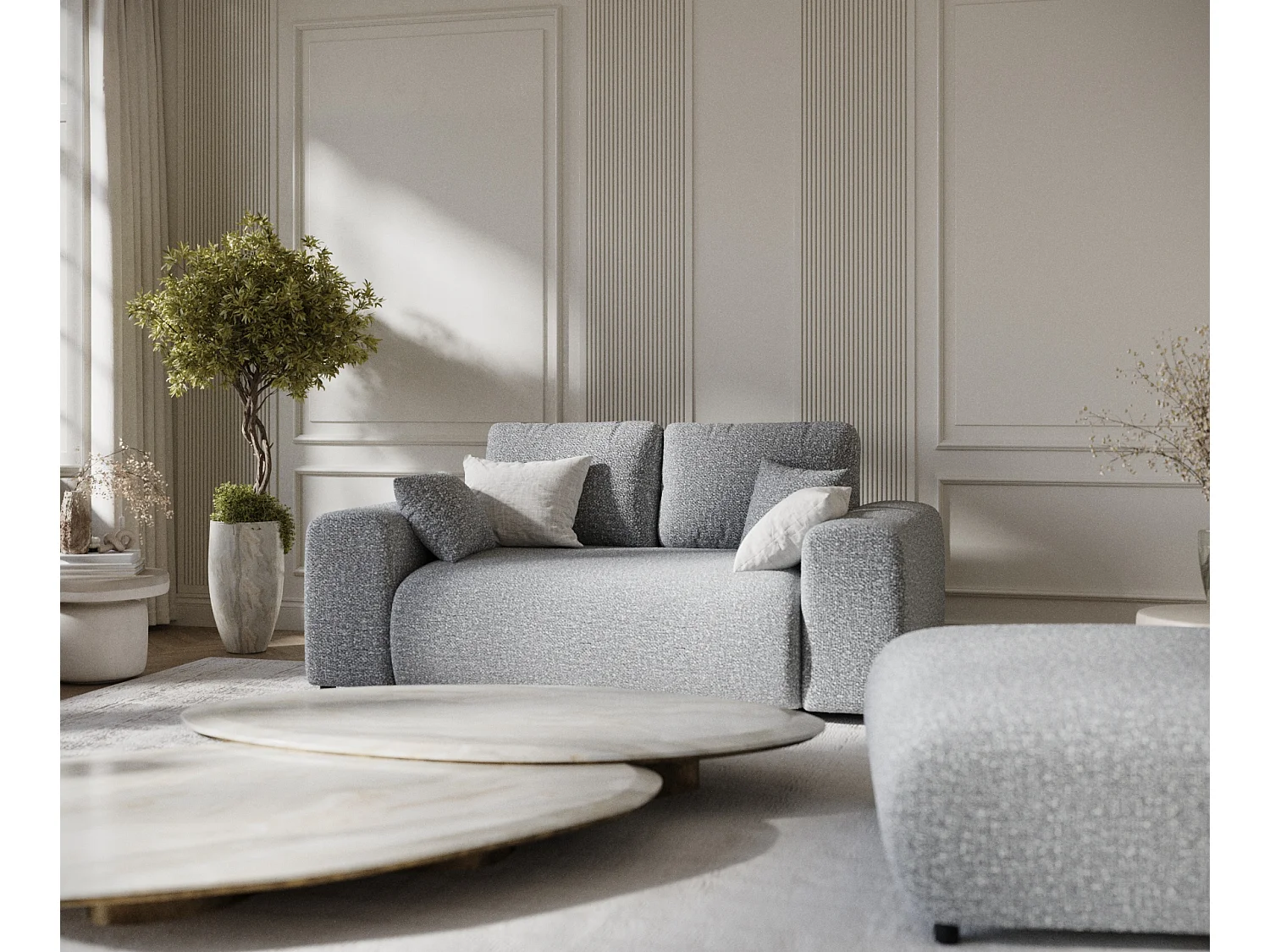 Canapé en tissu bouclette Zanzibar - 2 places - gris