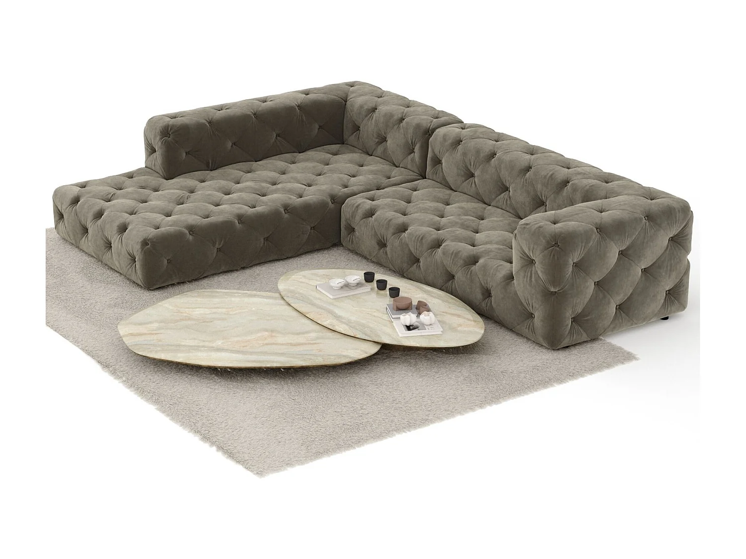 Canapé d'angle Cosimo - velours - 5 places - taupe