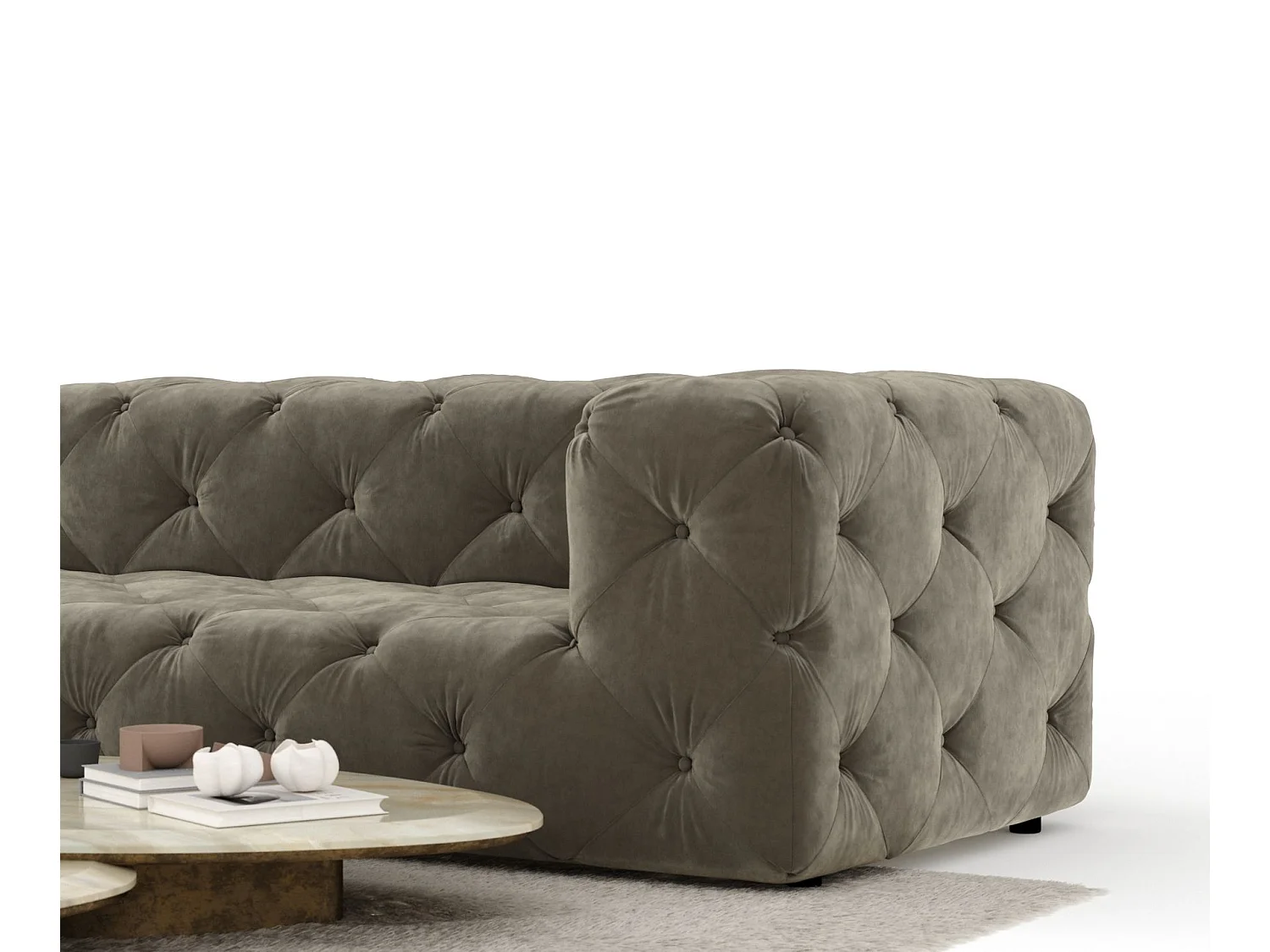 Canapé d'angle Cosimo - velours - 5 places - taupe