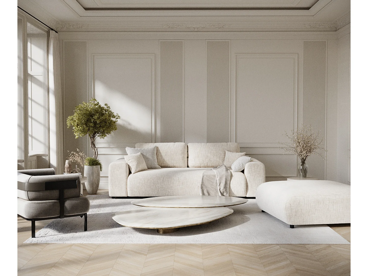 Canapé en toile tissée Zanzibar - 3 places - creme