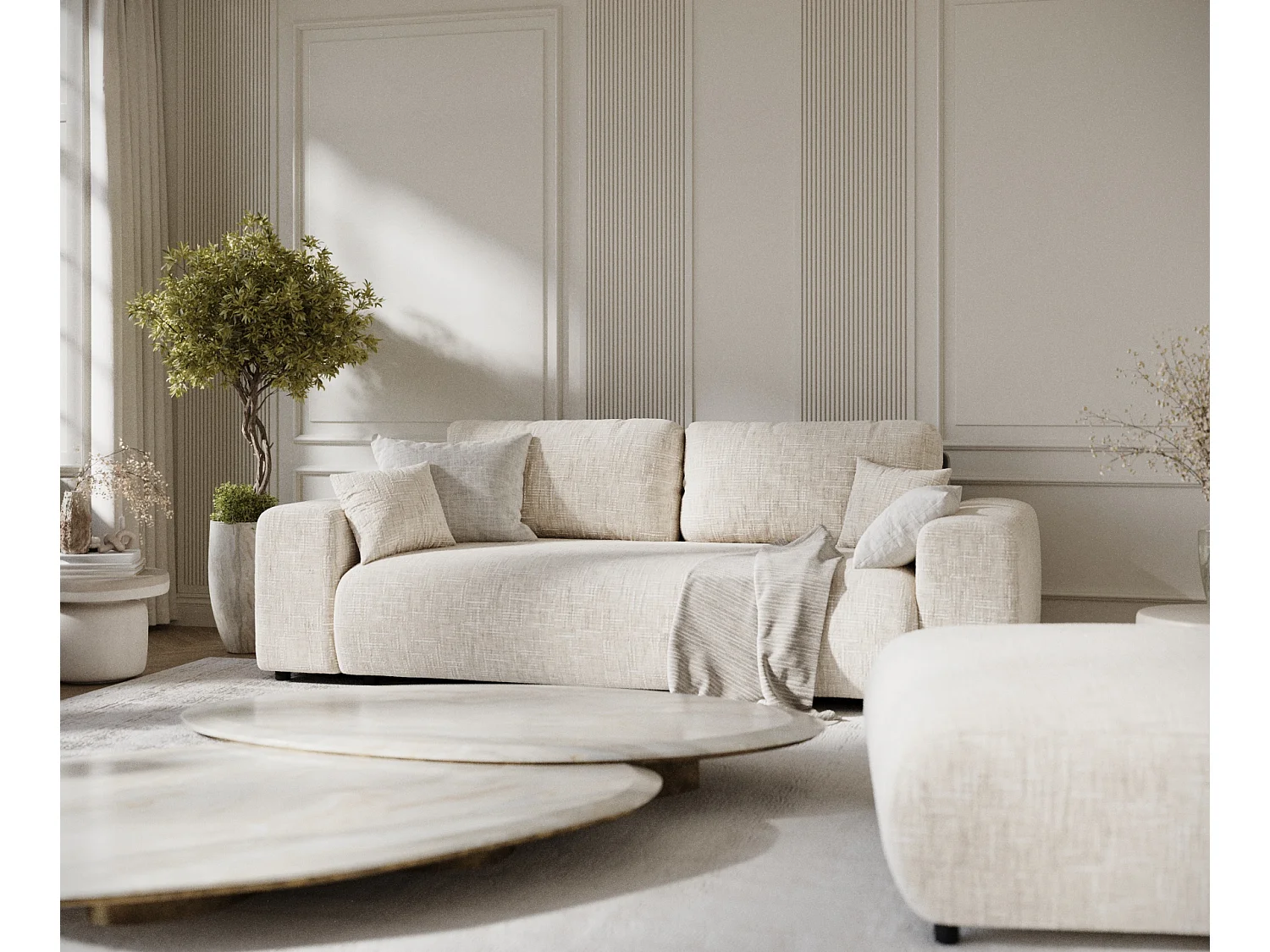 Canapé en toile tissée Zanzibar - 3 places - creme