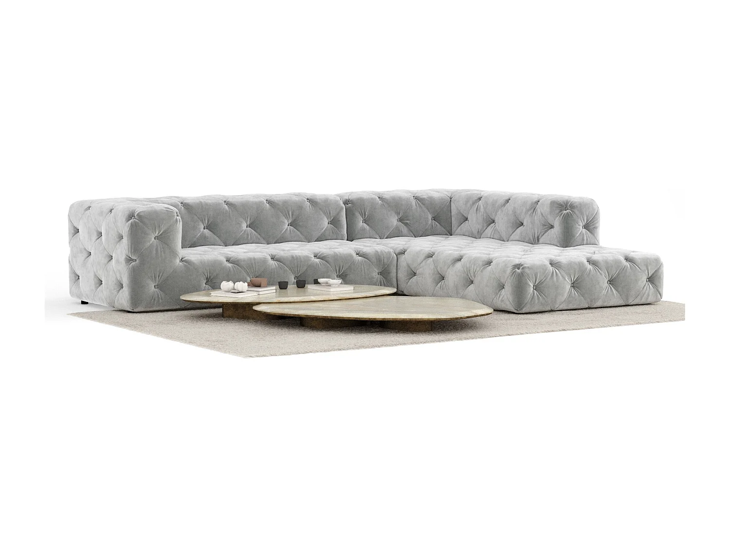 Canapé d'angle Cosimo - velours - 5 places - gris clair