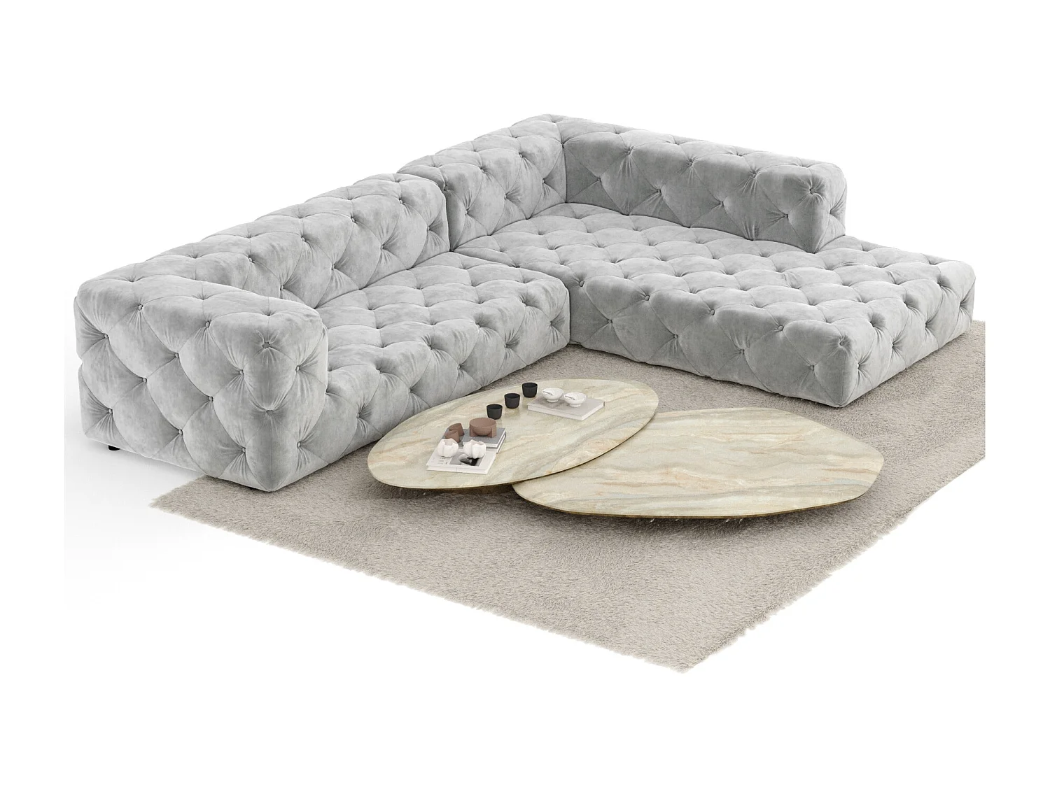 Canapé d'angle Cosimo - velours - 5 places - gris clair