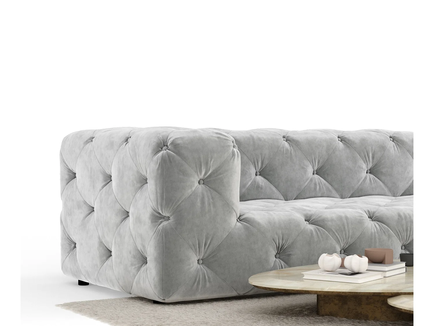 Canapé d'angle Cosimo - velours - 5 places - gris clair