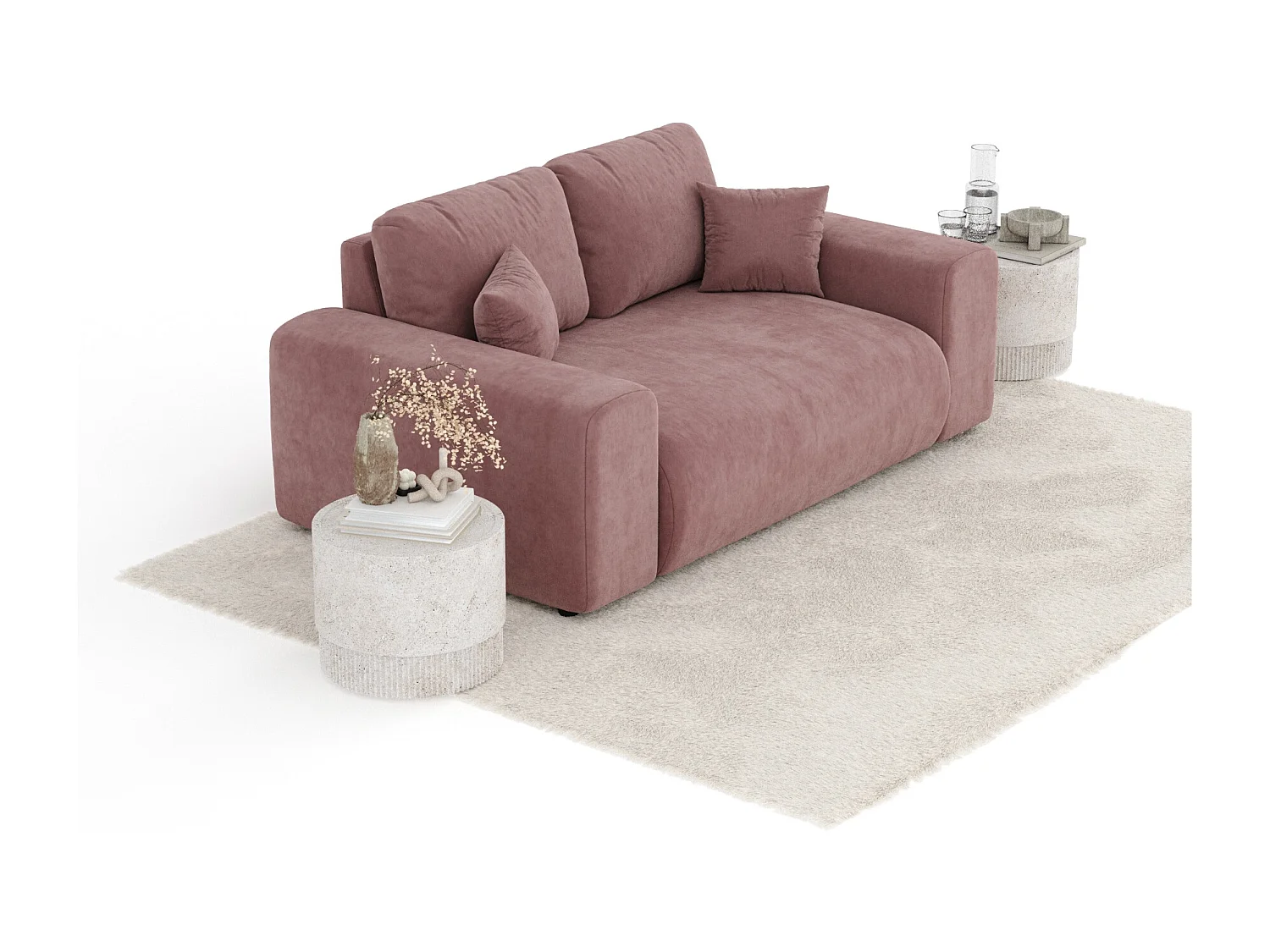Canapé en tissu velours Zanzibar - 2 places - rose