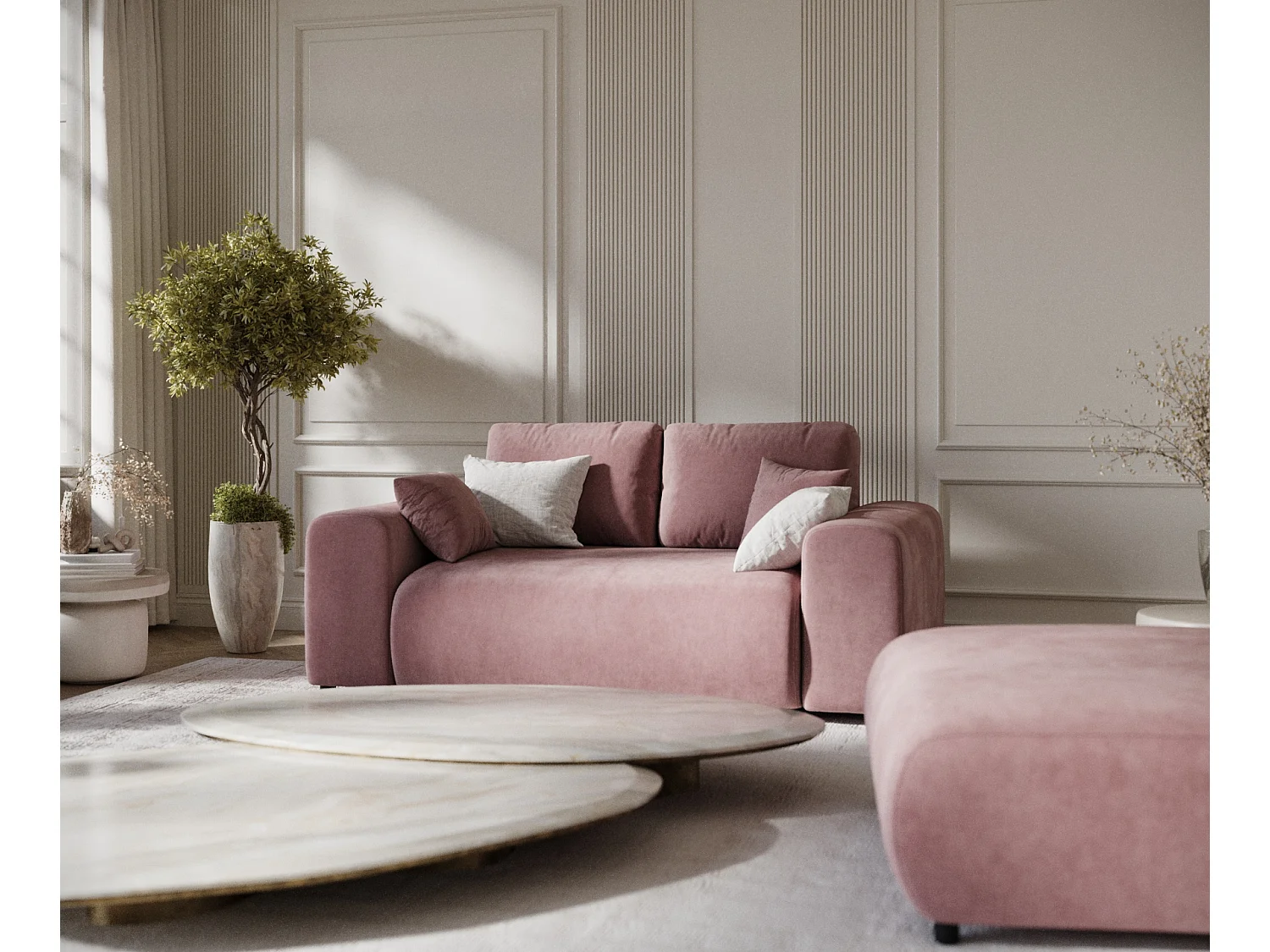 Canapé en tissu velours Zanzibar - 2 places - rose