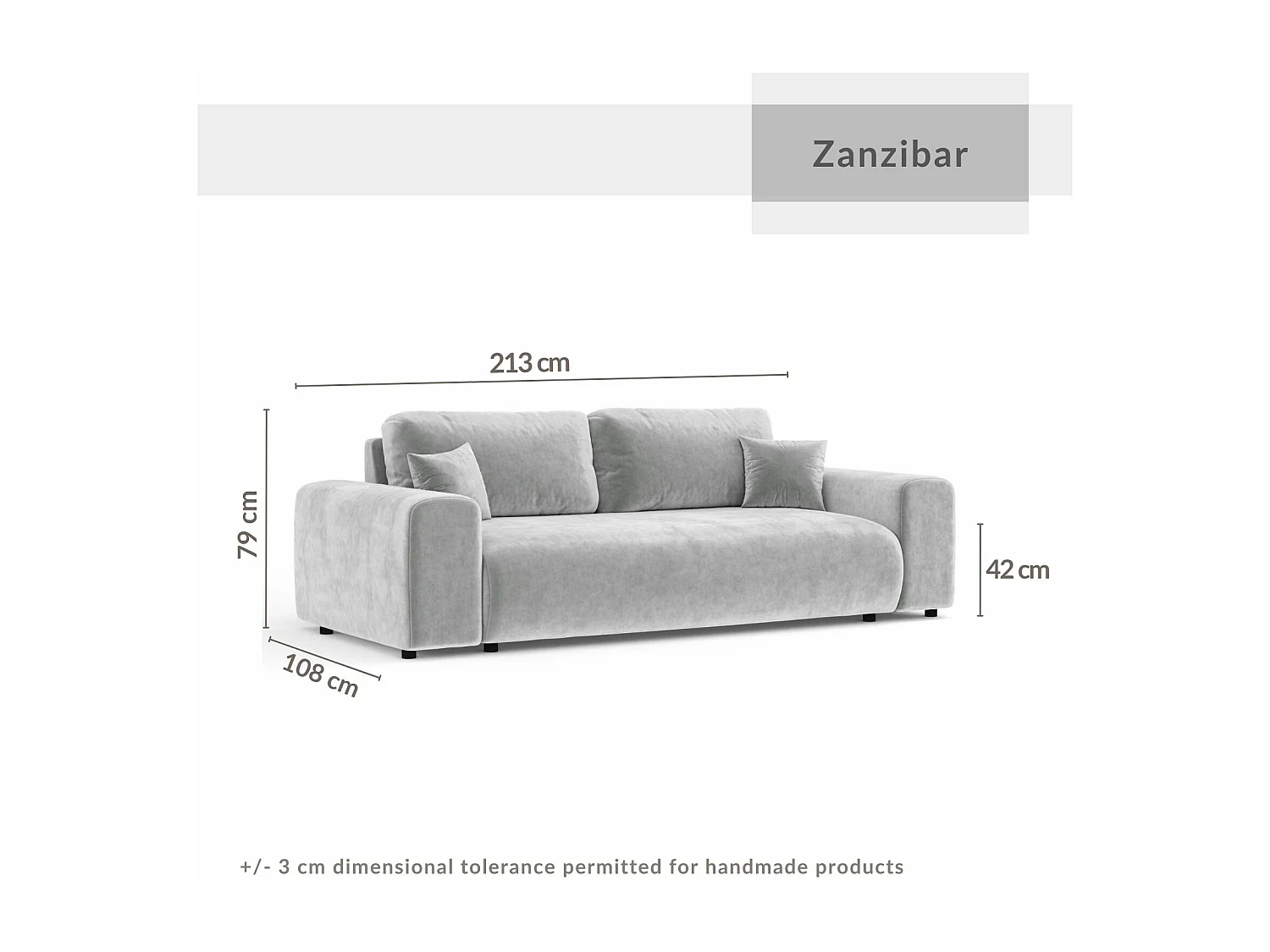 Canapé en tissu velours Zanzibar - 3 places - gris clair