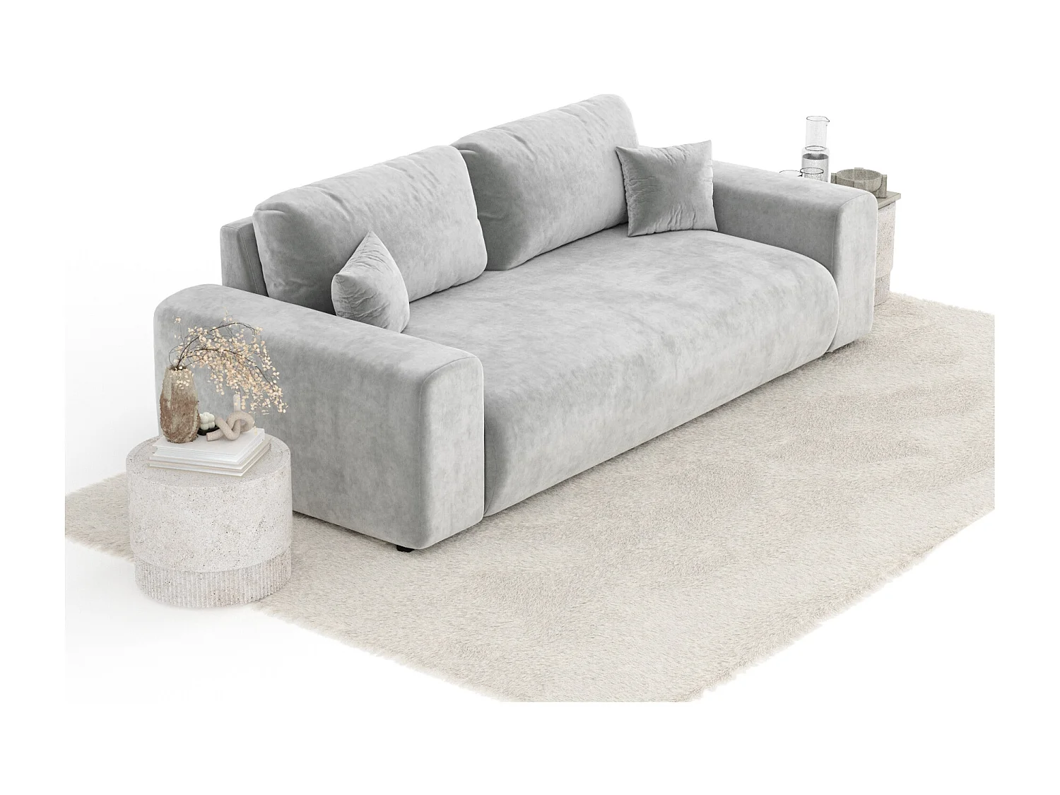 Canapé en tissu velours Zanzibar - 3 places - gris clair