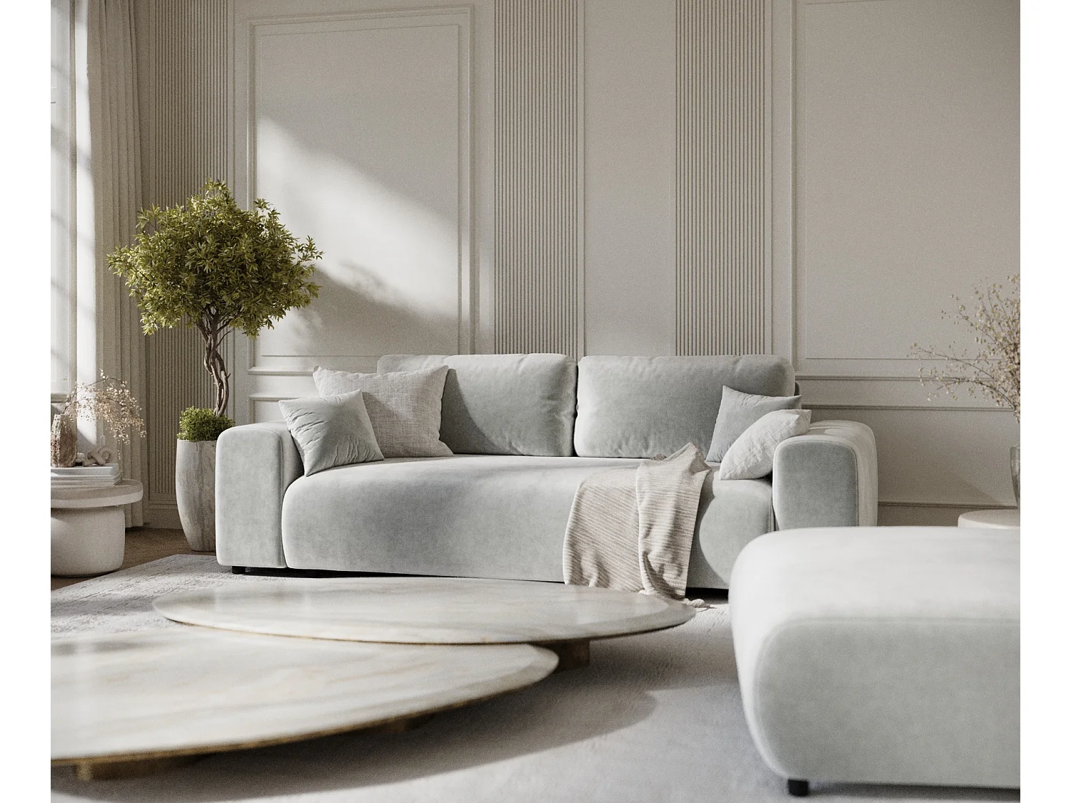 Canapé en tissu velours Zanzibar - 3 places - gris clair