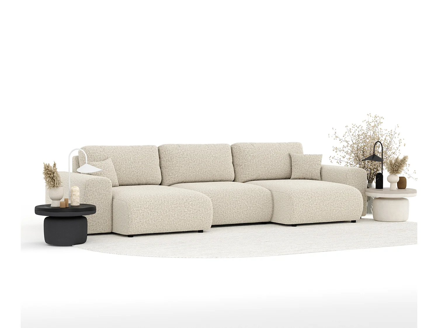 Panorama-Sofa aus Boucle-Stoff Zanzibar - Sechs-Personen - beige