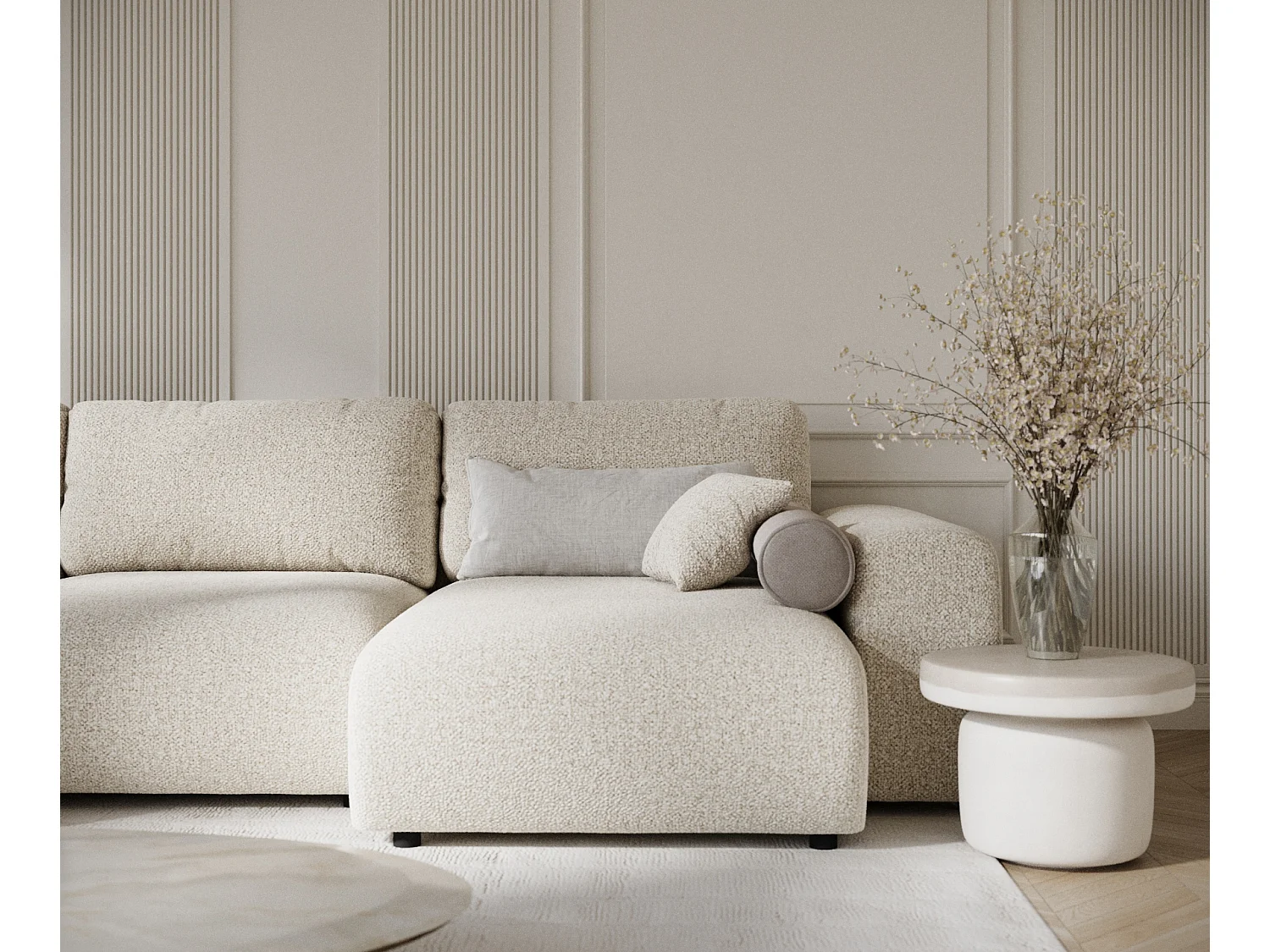 Panorama-Sofa aus Boucle-Stoff Zanzibar - Sechs-Personen - beige