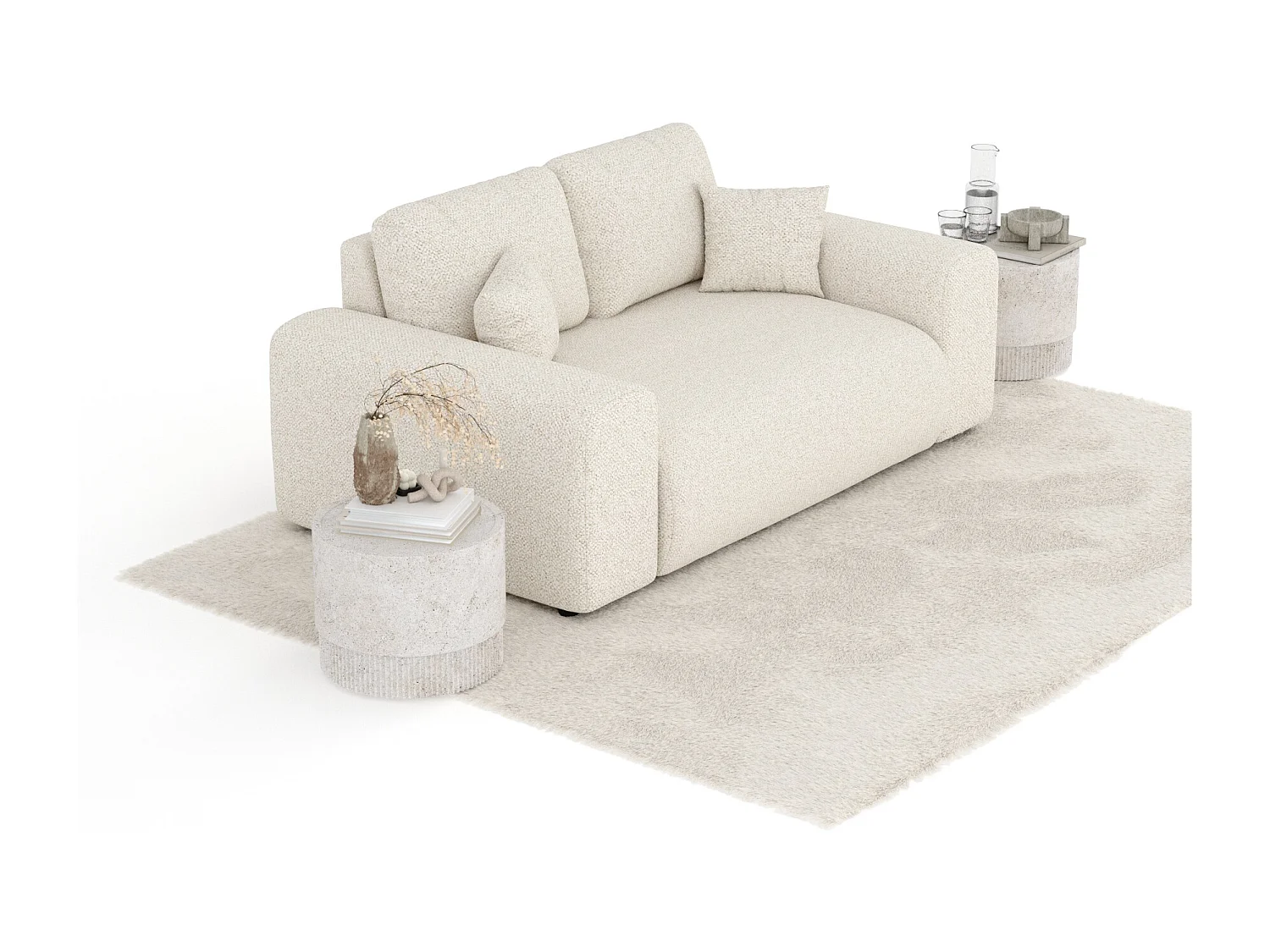 Canapé en tissu bouclette Zanzibar - 2 places - beige clair