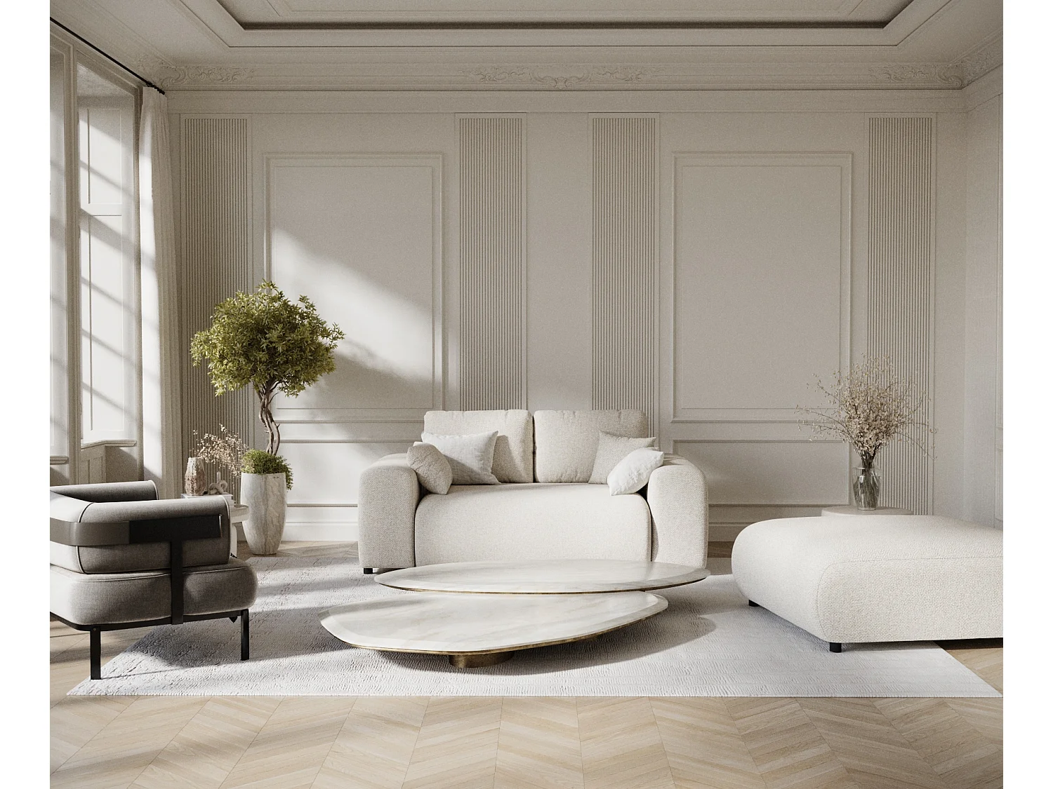 Canapé en tissu bouclette Zanzibar - 2 places - beige clair