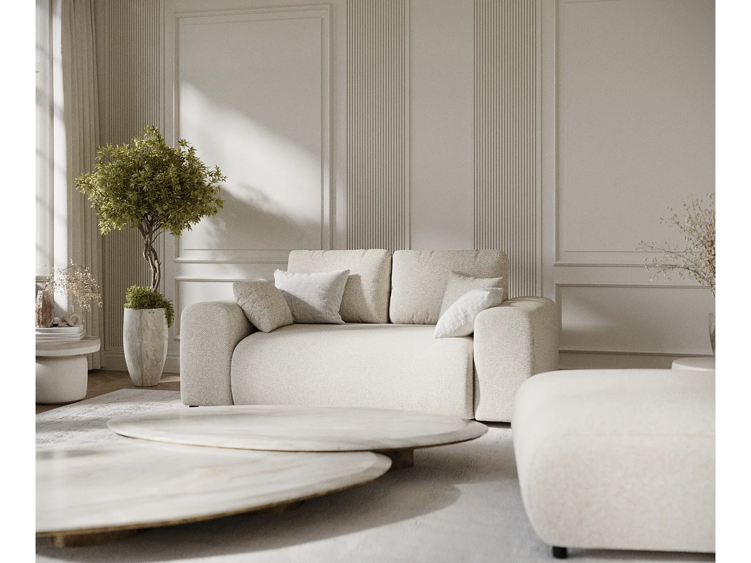 Canapé en tissu bouclette Zanzibar - 2 places - beige clair